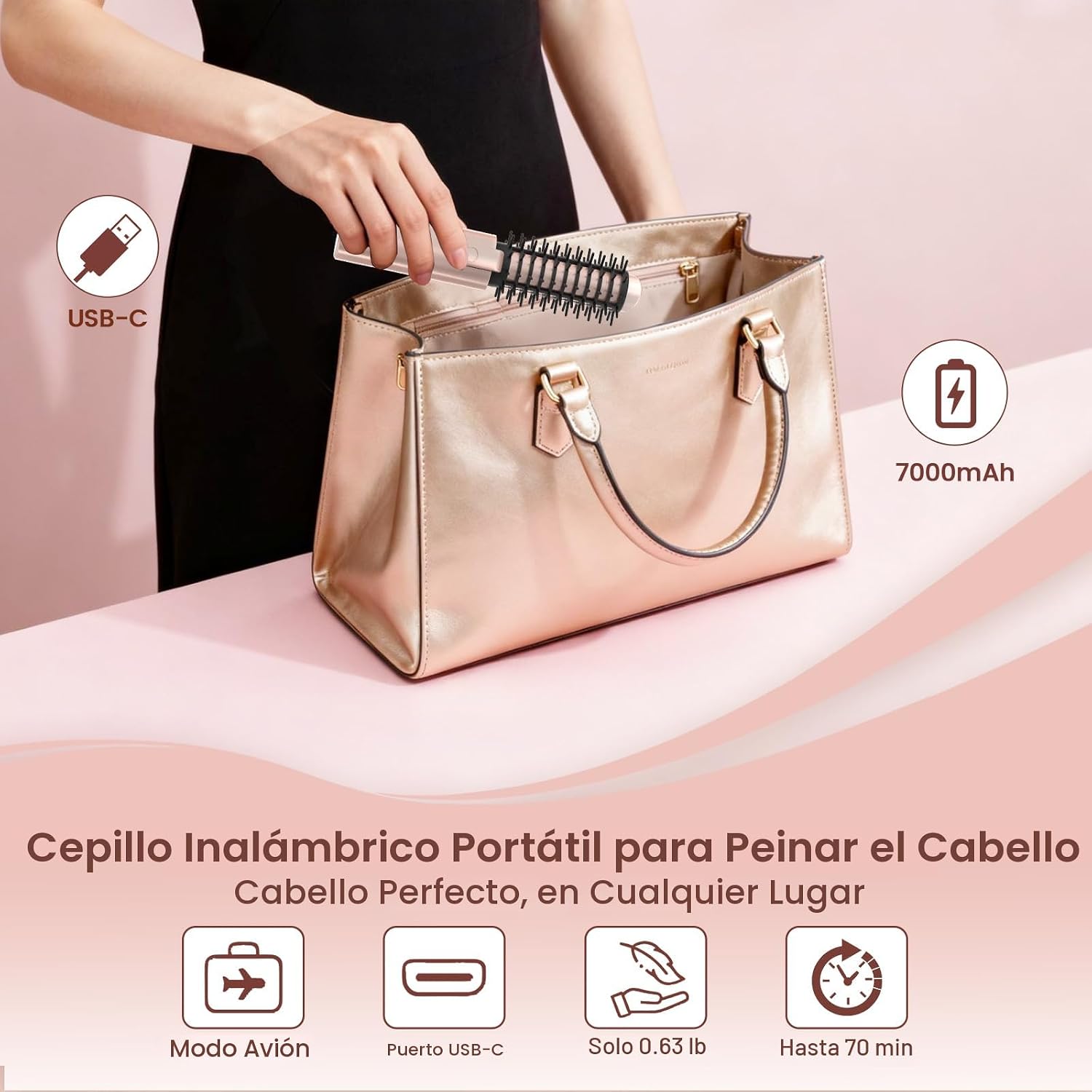 Youbella Cepillo Rizador de Pelo Inalámbrico, Rizador de Pelo Portá...