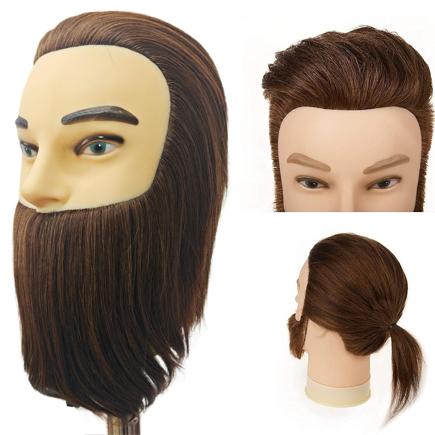 Cabeza de maniquí para hombre con cabello humano y barba, cabeza de...