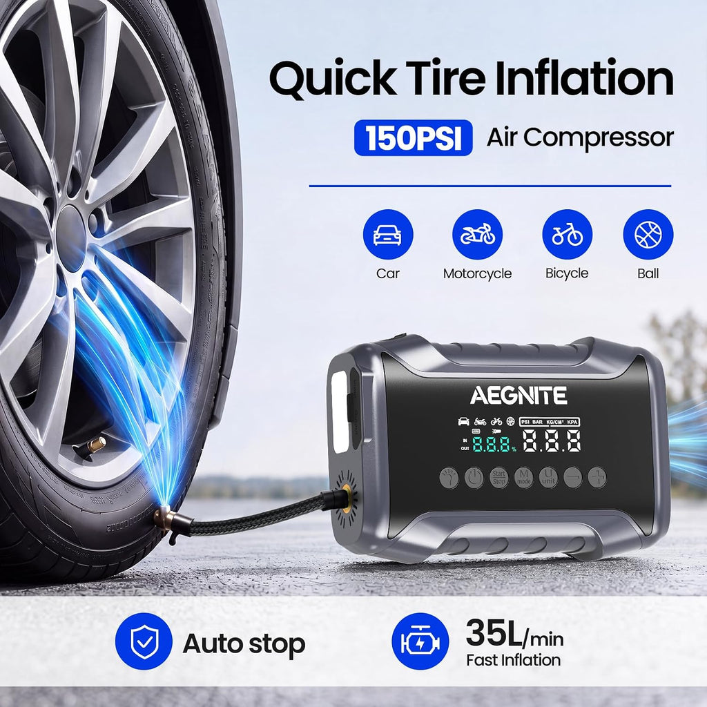 AEGNITE Arrancador con compresor de aire 3000A 150PSI | Amplificado...