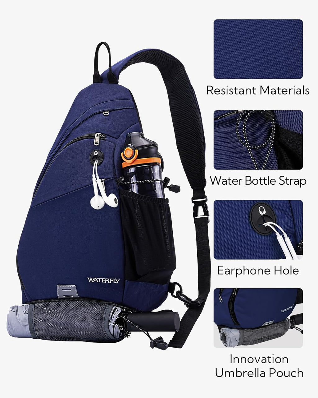 WATERFLY - Mochila con eslinga, bandolera pequeña, mochila al hombr...