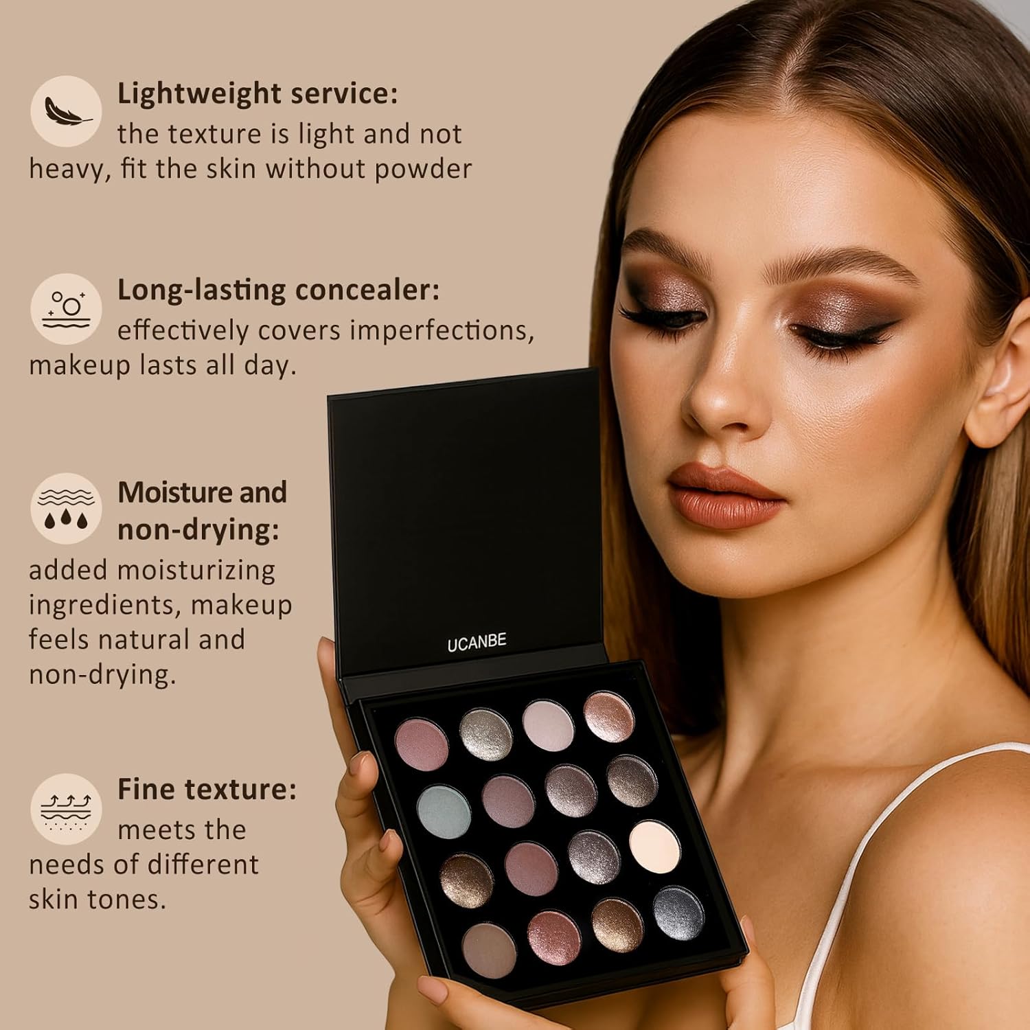 UCANBE - Paleta de sombra de ojos horneada de 16 colores con 15 pin...