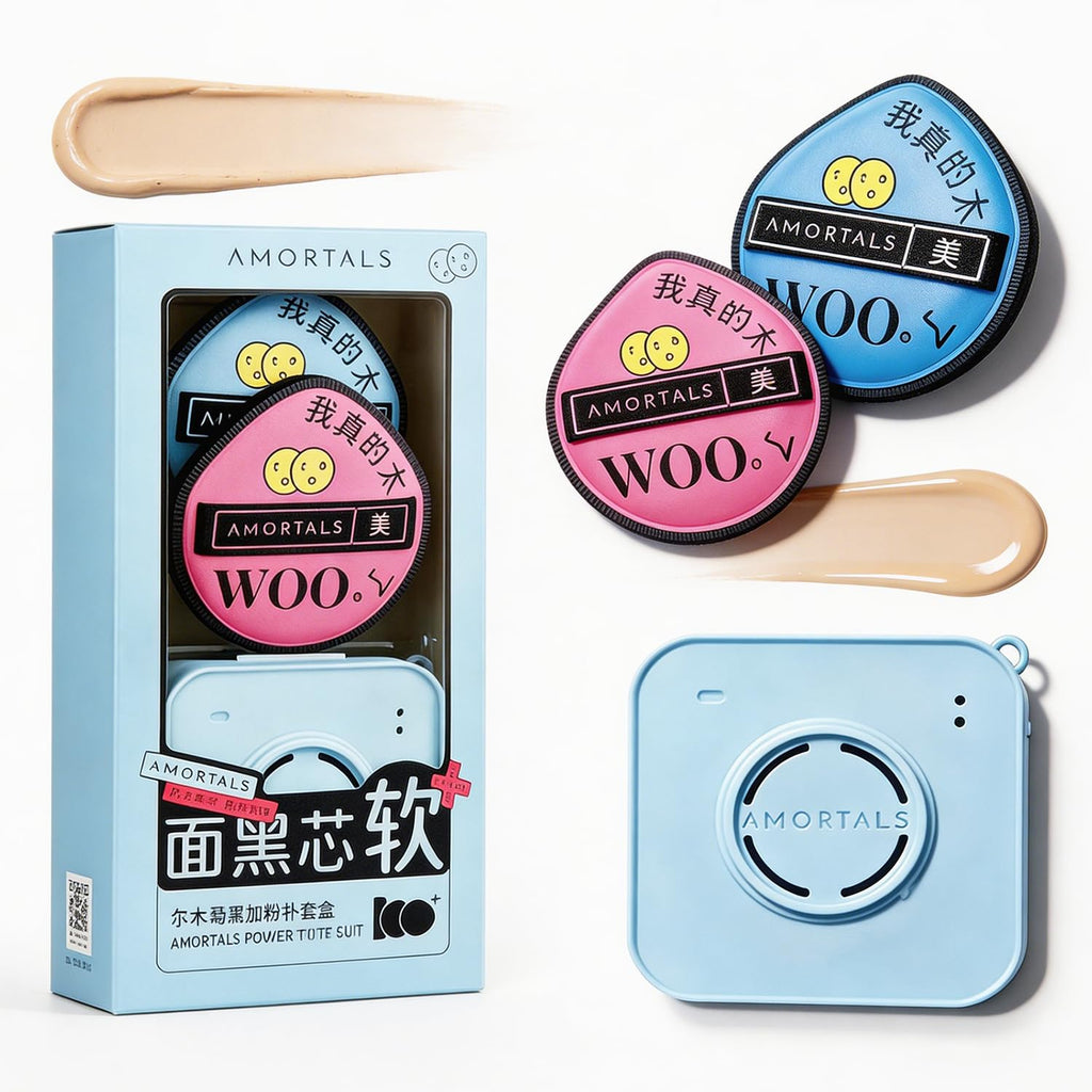 AMORTALS Juego de 2 esponjas de maquillaje y polvo con estuche de a...