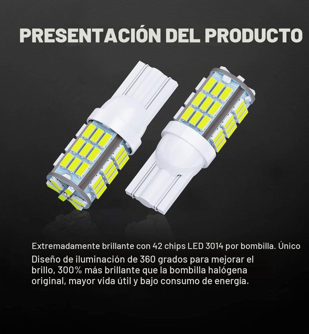 Antline Bombillas LED T10 921 194 168 de color blanco frío, paquete...