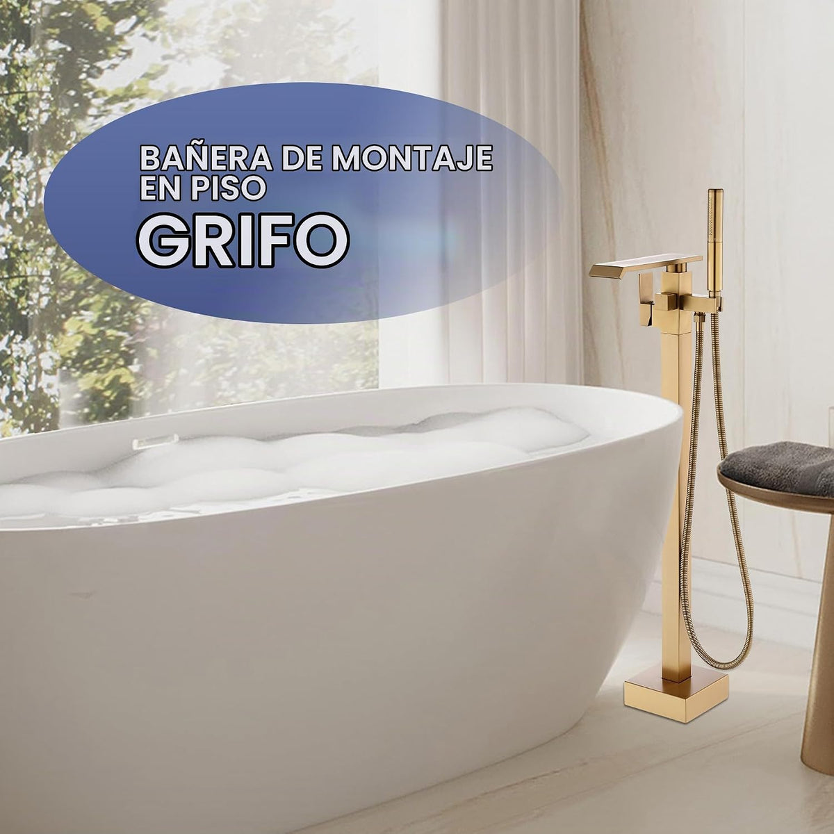ALGRTS Grifo de bañera de pie independiente en cascada, para montaj...