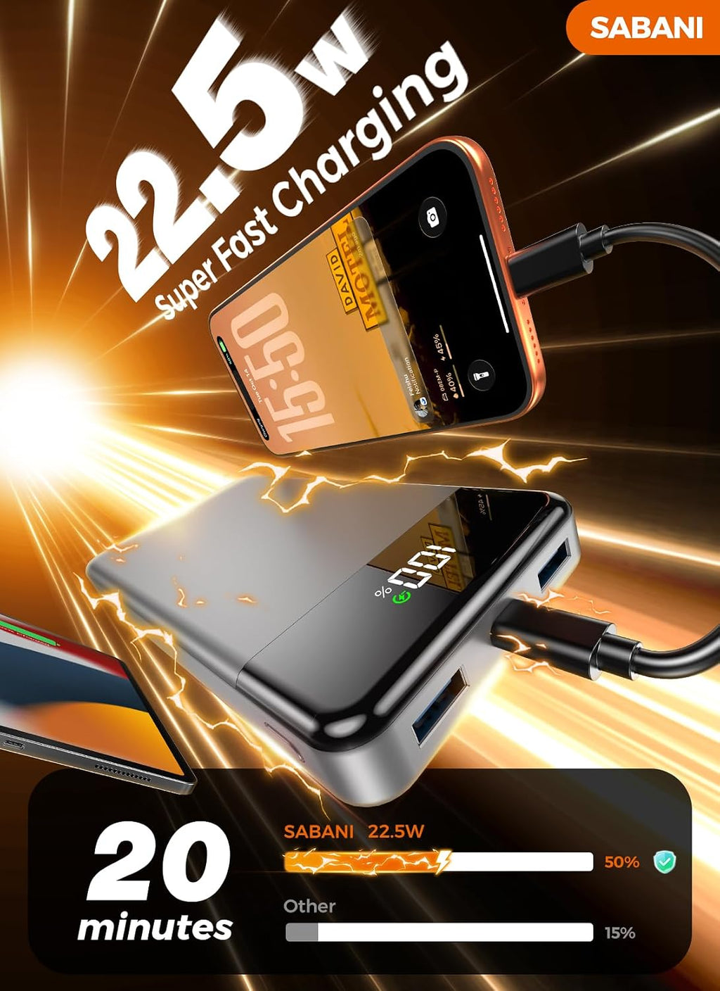 Cargador portátil de 35000 mAh - Powerbank con 4 cables integrados,...