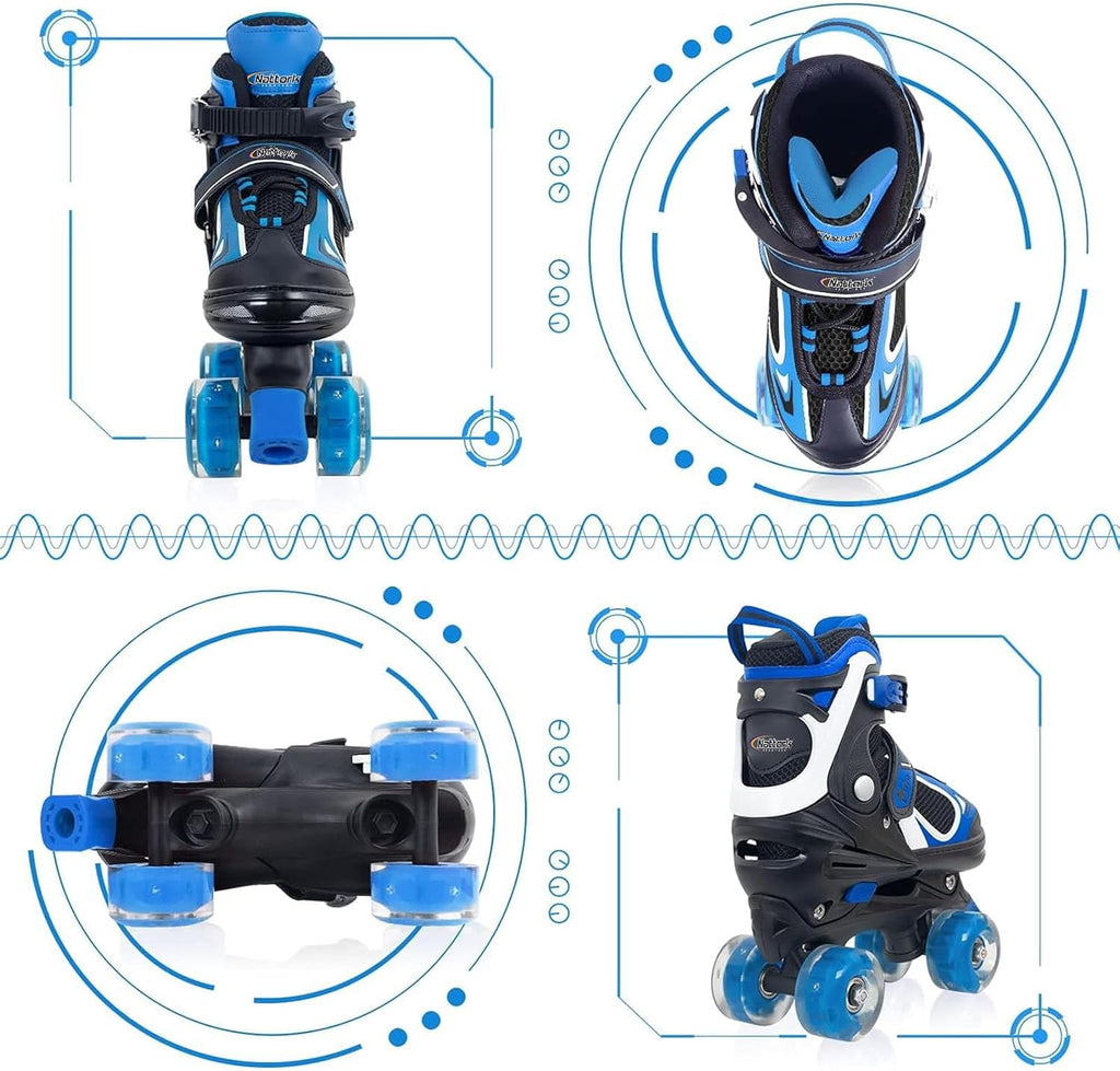 Nattork Patines de ruedas para niños y niñas, patines cuádruples aj...