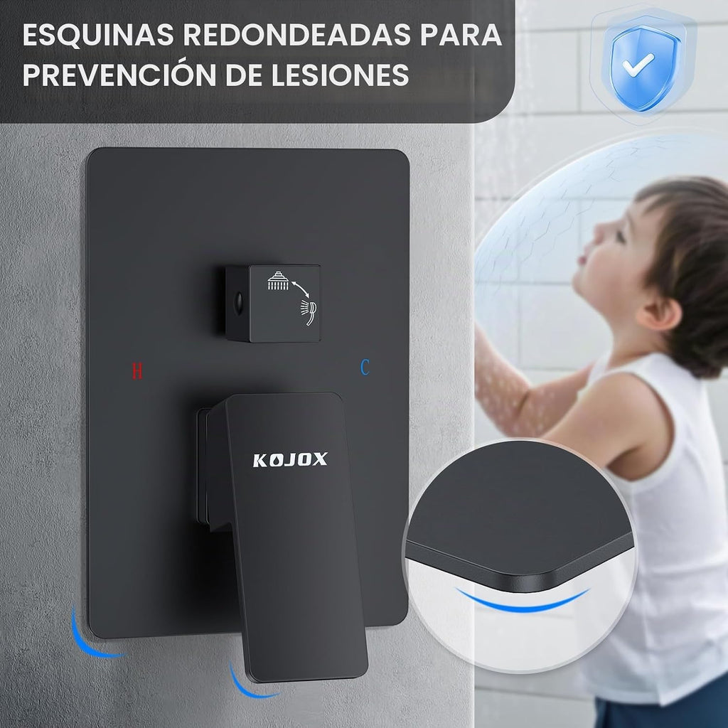 KOJOX - Sistema de ducha de 12 pulgadas negro con cabezal de ducha...