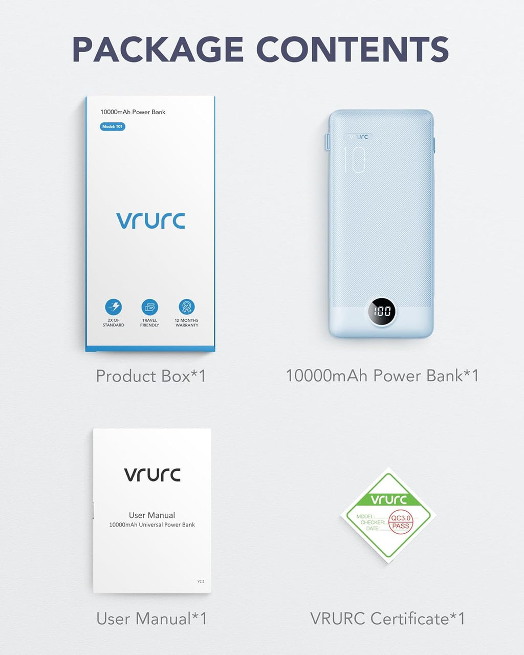 VRURC - Cargador portátil con cables integrados y enchufe de pared...