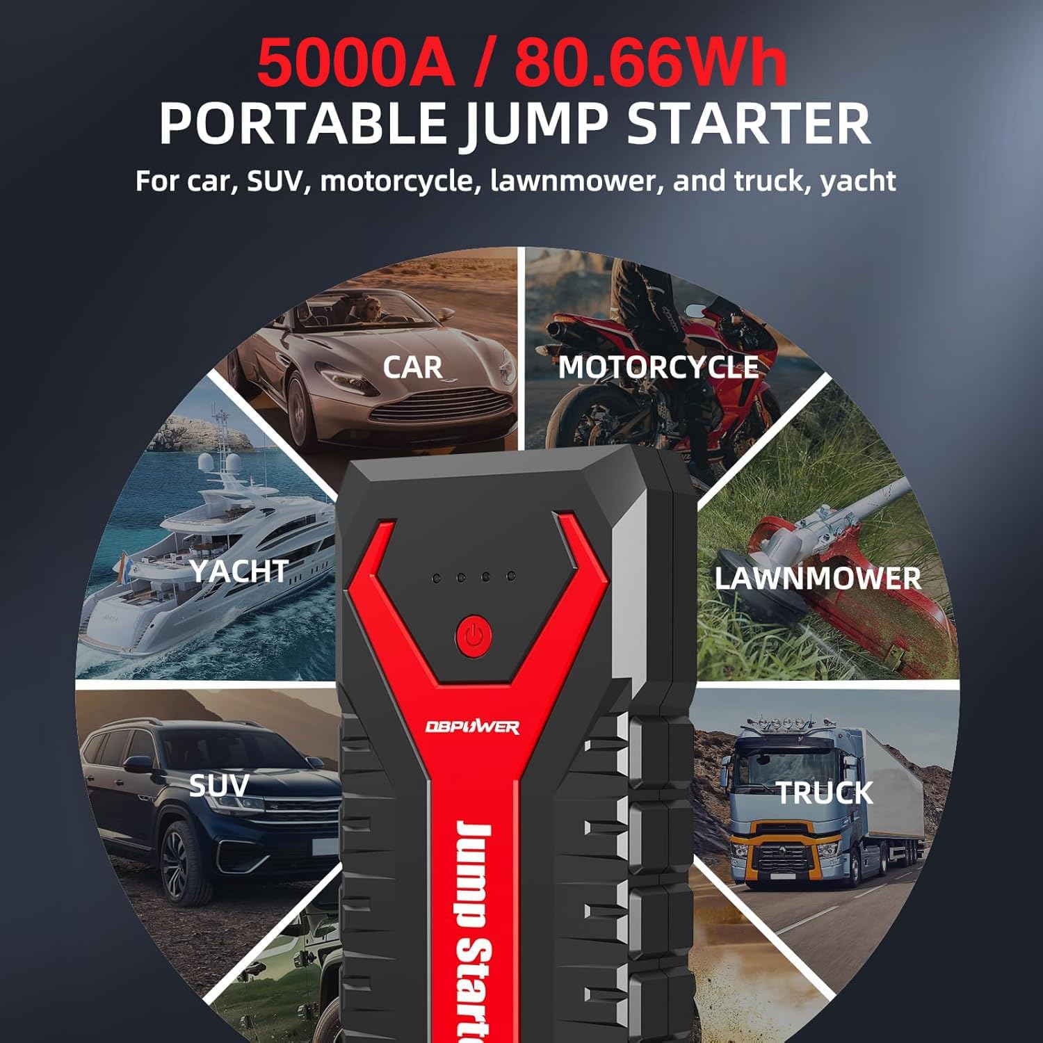 DBPOWER Arrancador portátil para coche de 5000A\/80.66Wh, para moto...