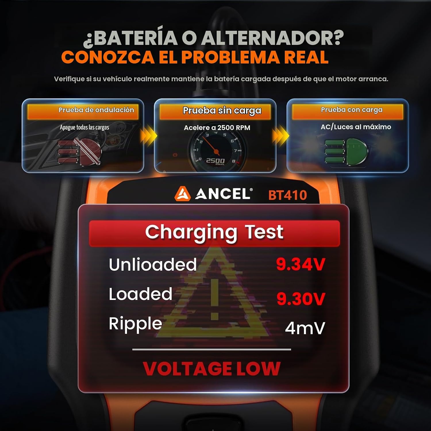ANCEL BT410 - Probador de batería de coche de 12 V 24 V para baterí...