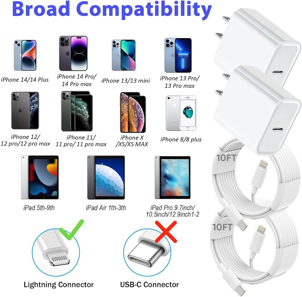Cargador rápido para iPhone de 3 metros, paquete de 2 [certificado...