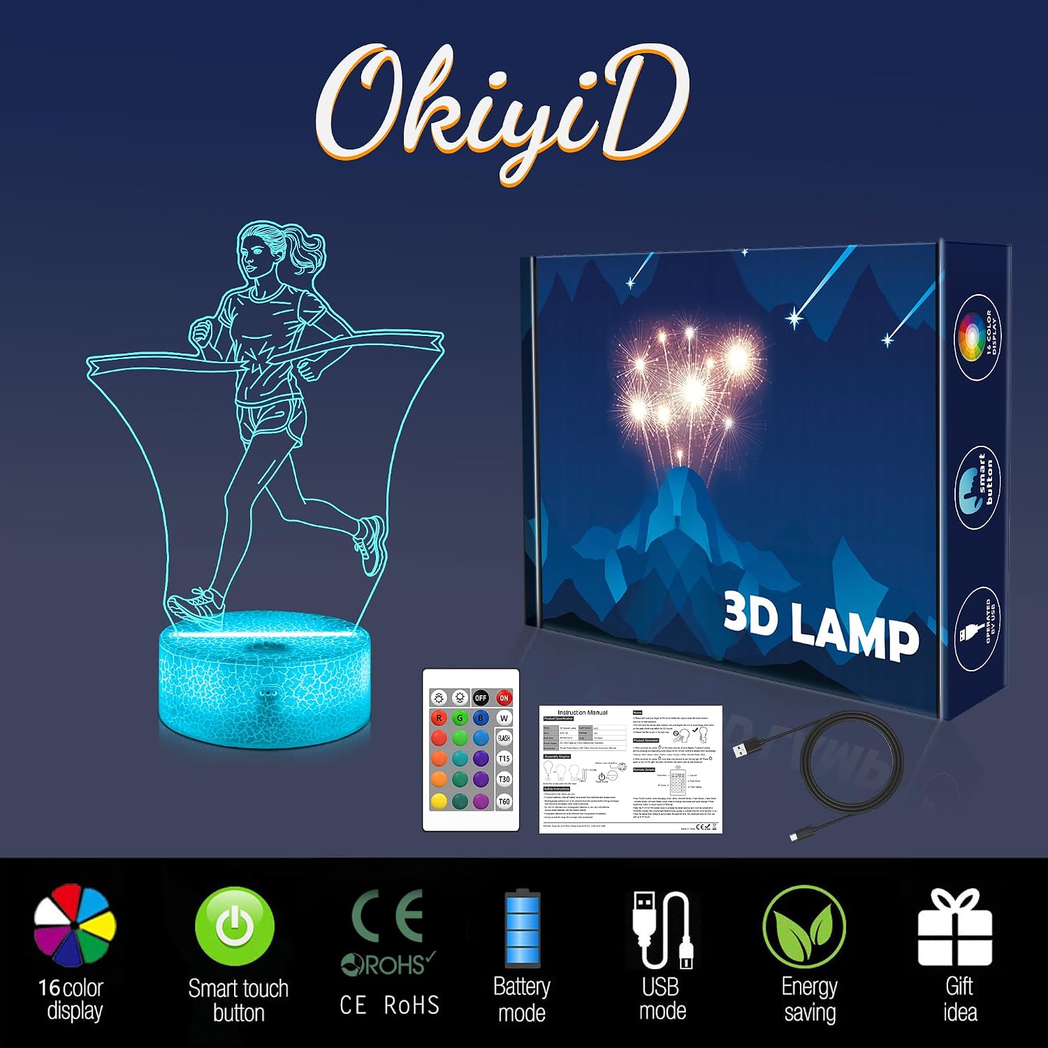 Lámpara de Ilusión 3D de Luz Nocturna para Atletas Femeninas con Co...