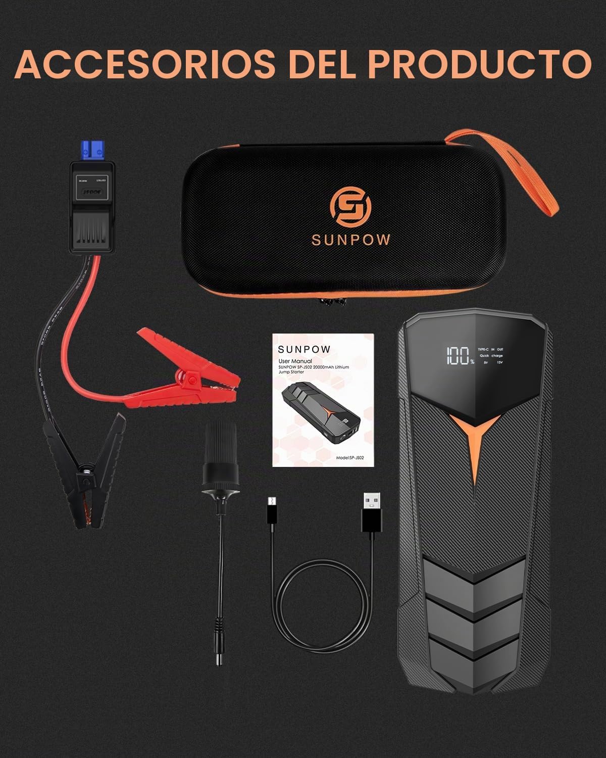 SUNPOW Batería de arranque de litio de 2000 A pico de 20000 mAh (ha...