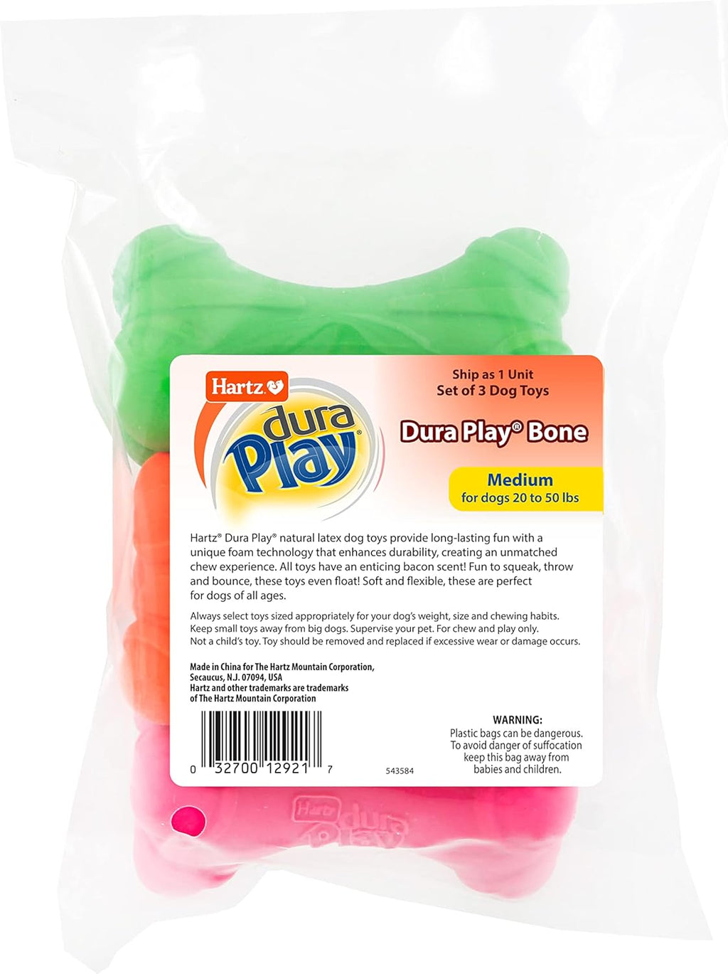 Hartz DuraPlay Hueso Juguete de Látex Chirriante para Perros de Raz...