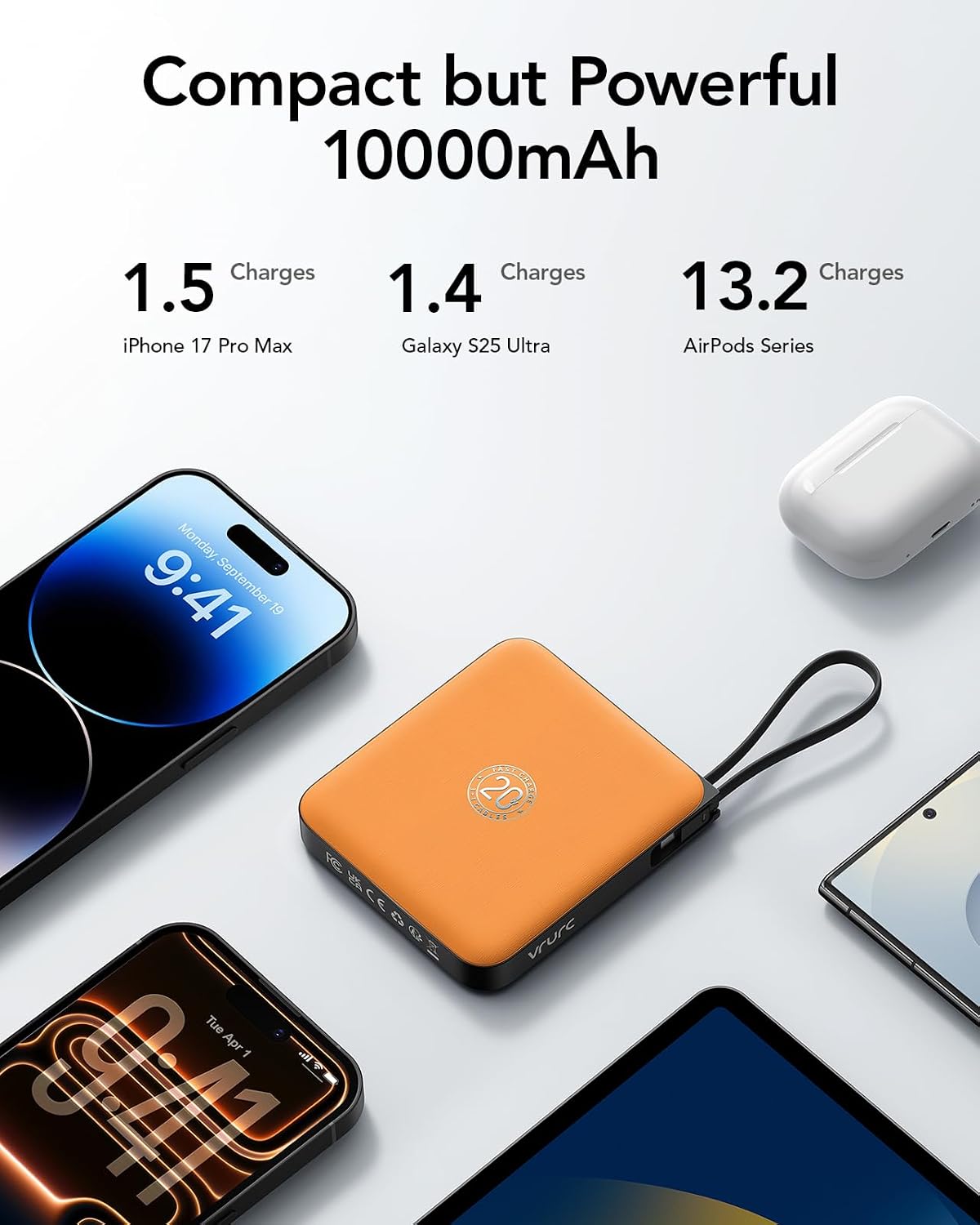 VRURC Cargador portátil USB C para iPhone, banco de energía delgado...