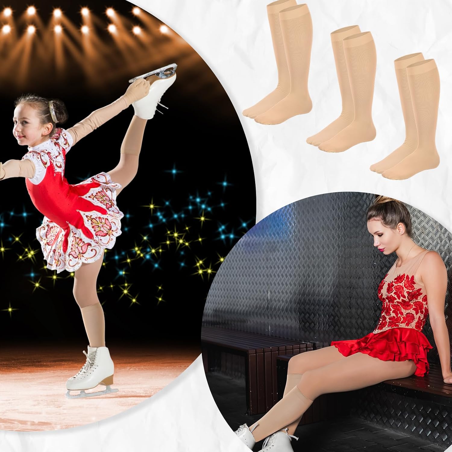 Toulite 12 pares de calcetines de patinaje artístico, calcetines de...