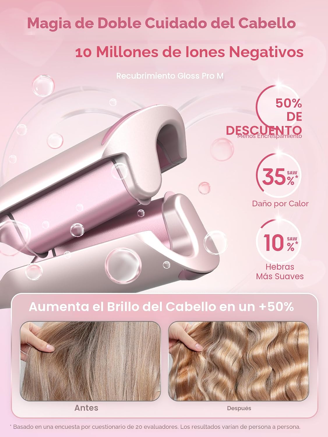 SHEGLAM Ondulador de pelo rosa de 1 pulgada para mujer, herramienta...