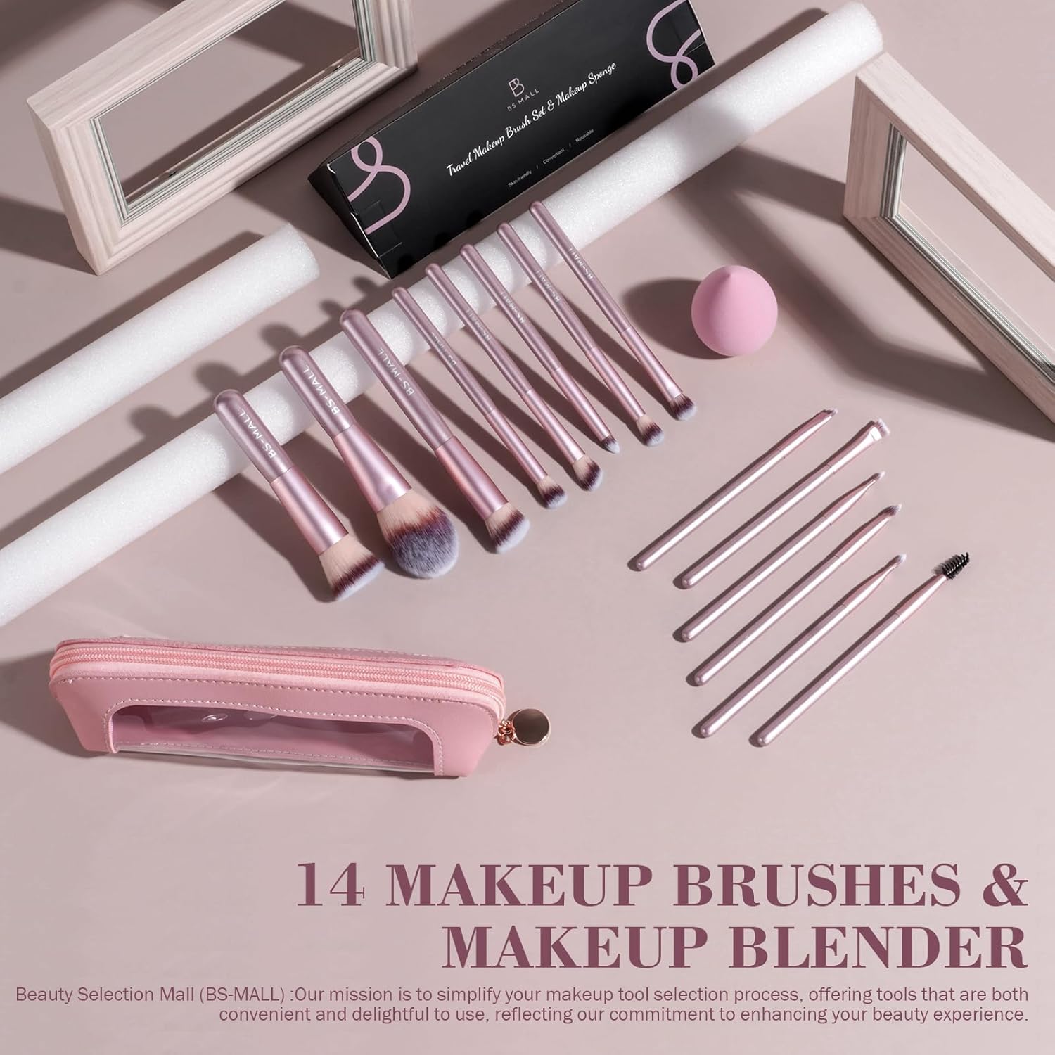 BS-MALL Juego de 14 brochas de maquillaje con 1 esponja de maquilla...
