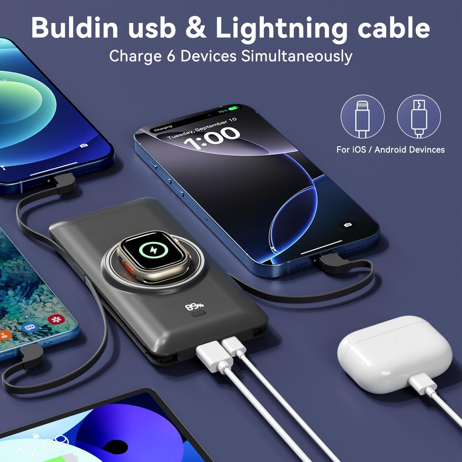 Cargador portátil magnético de 10000mAh para iWatch y iPhone, banco...