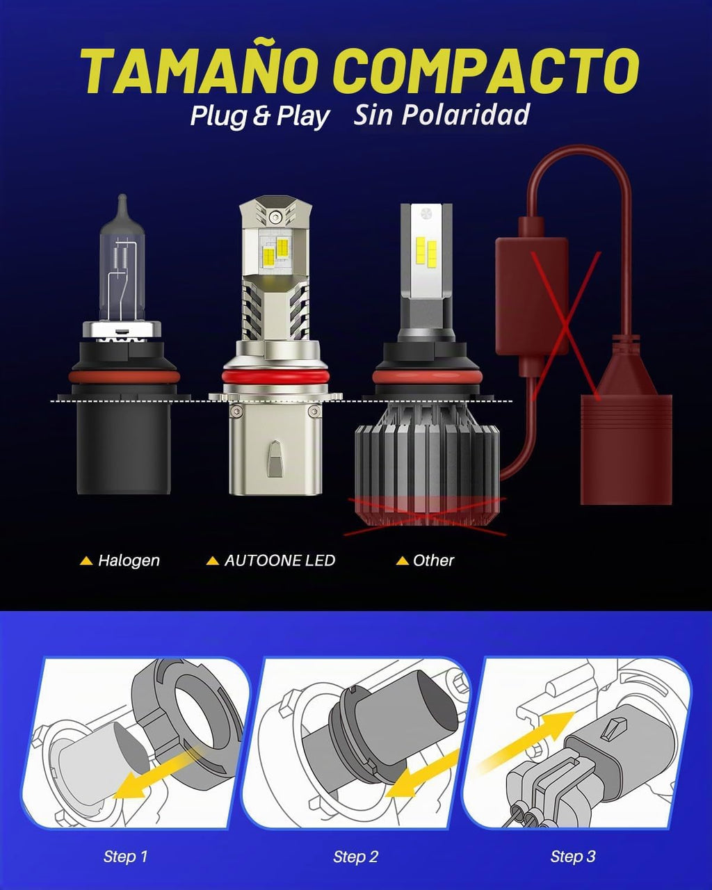 AUTOONE Bombillas LED 9007\/HB5 900% de brillo, luz antiniebla blan...