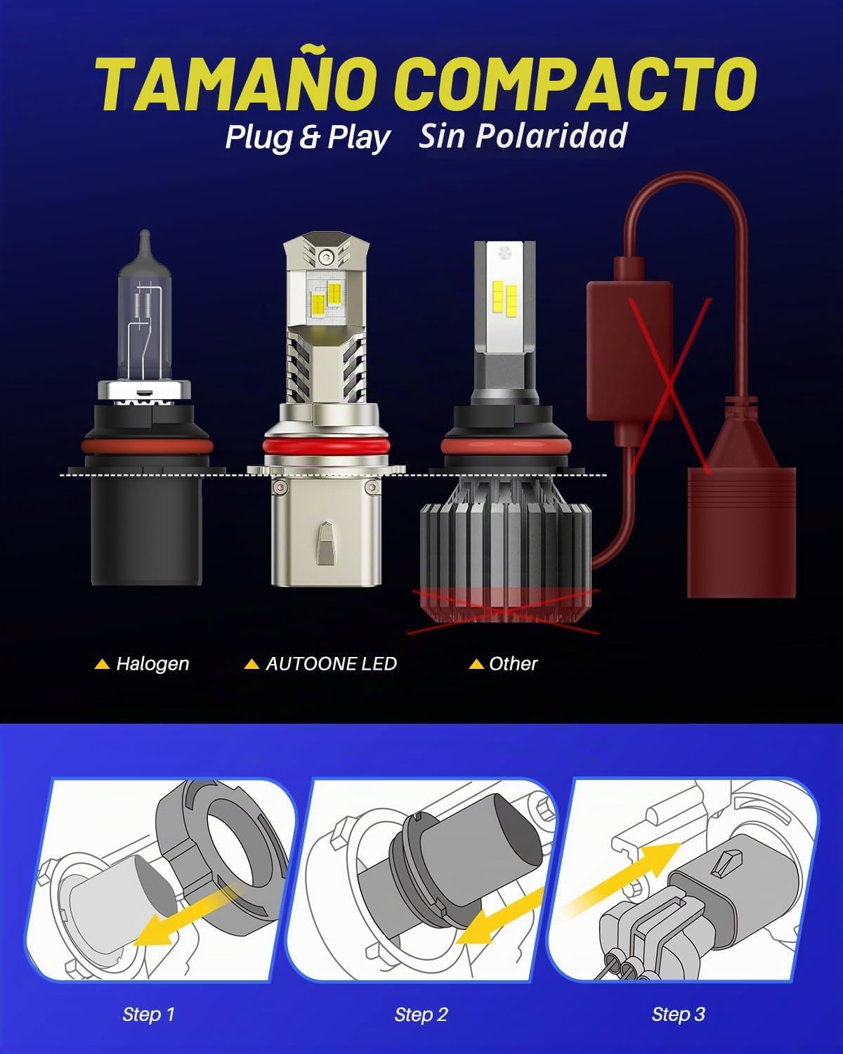 AUTOONE Bombillas LED 9007\/HB5 900% de brillo, luz antiniebla blan...