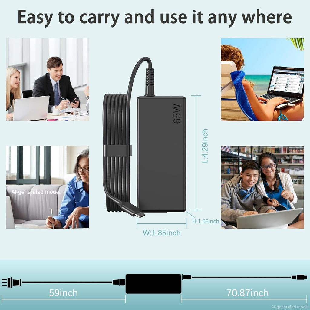 Skyvast Cargador USB C de 65 W de repuesto para Lenovo ThinkPad X1...