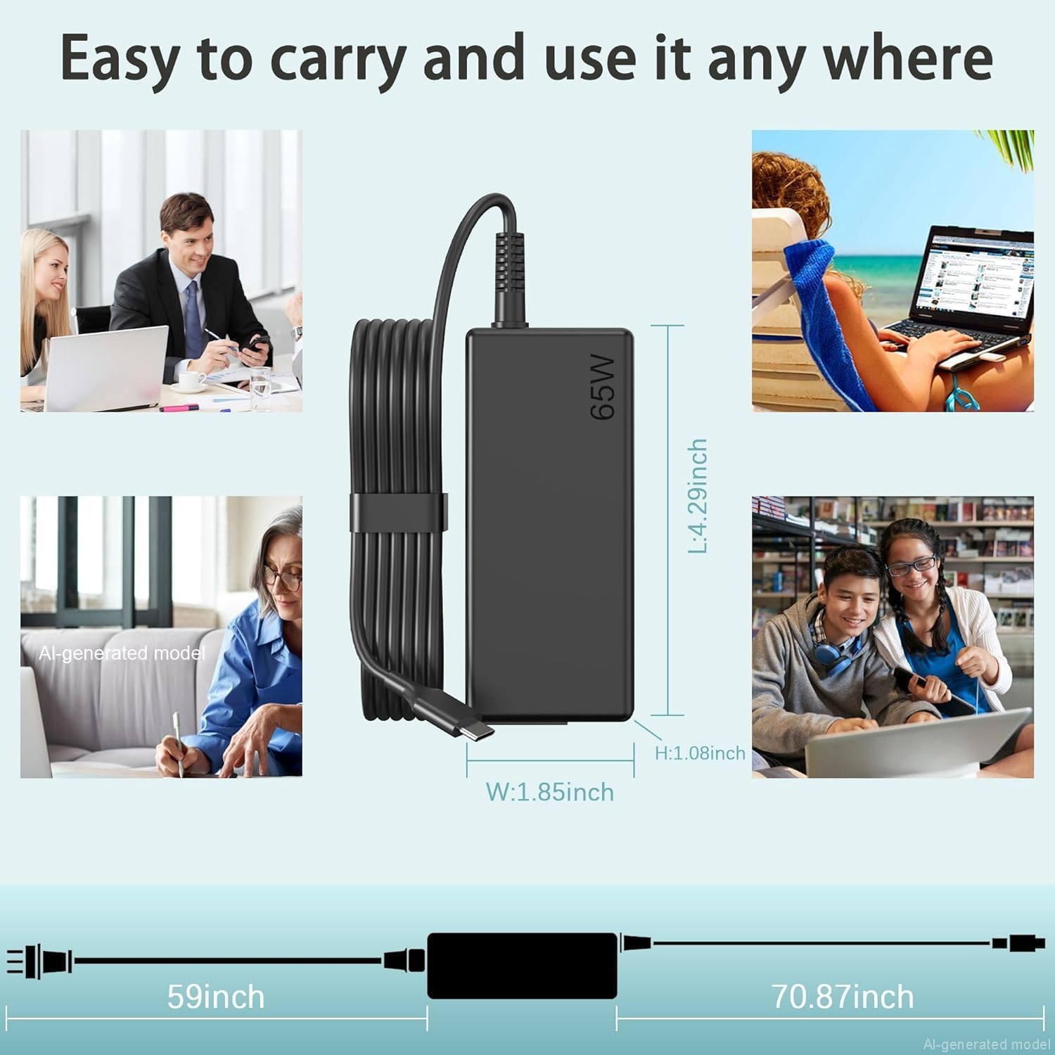 Skyvast Cargador USB C de 65 W de repuesto para Lenovo ThinkPad X1...