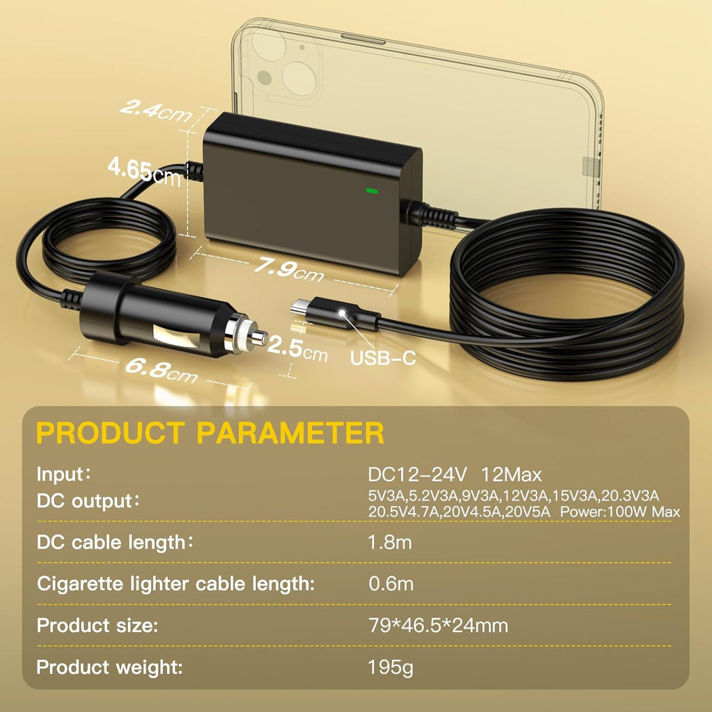 Cargador de coche USB-C de 100 W para Dell Latitude\/XPS\/Precision...