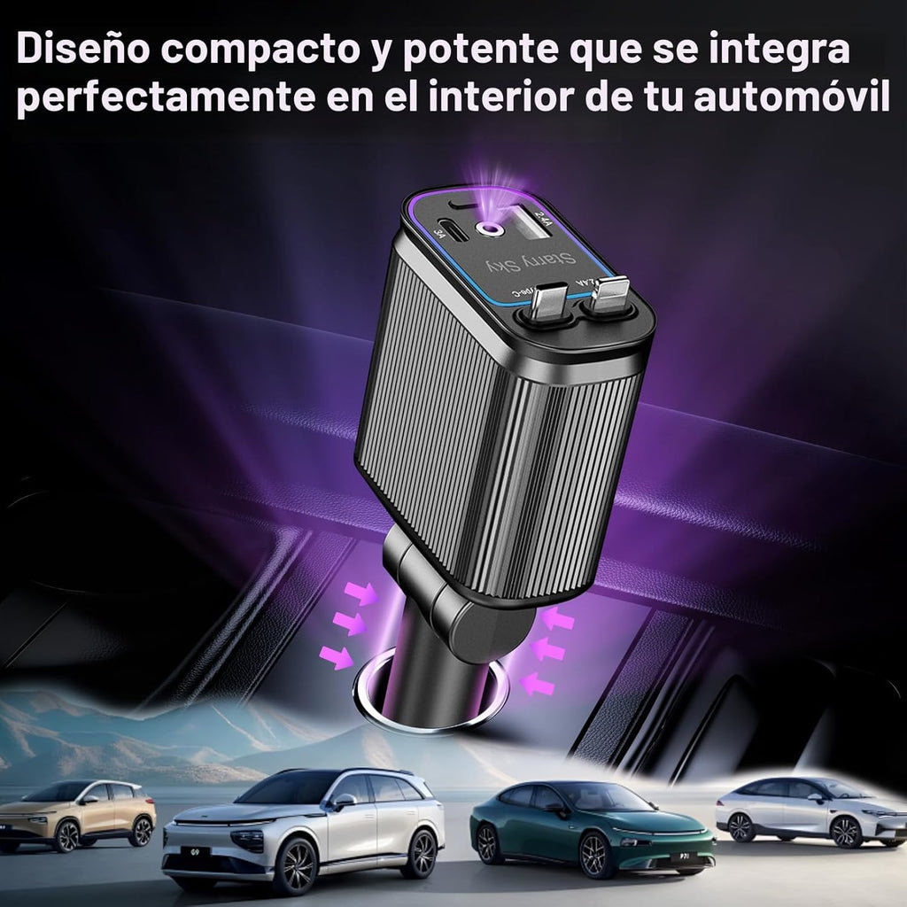 BERTHALESS Cargador de coche retráctil, cargador de coche 4 en 1 de...