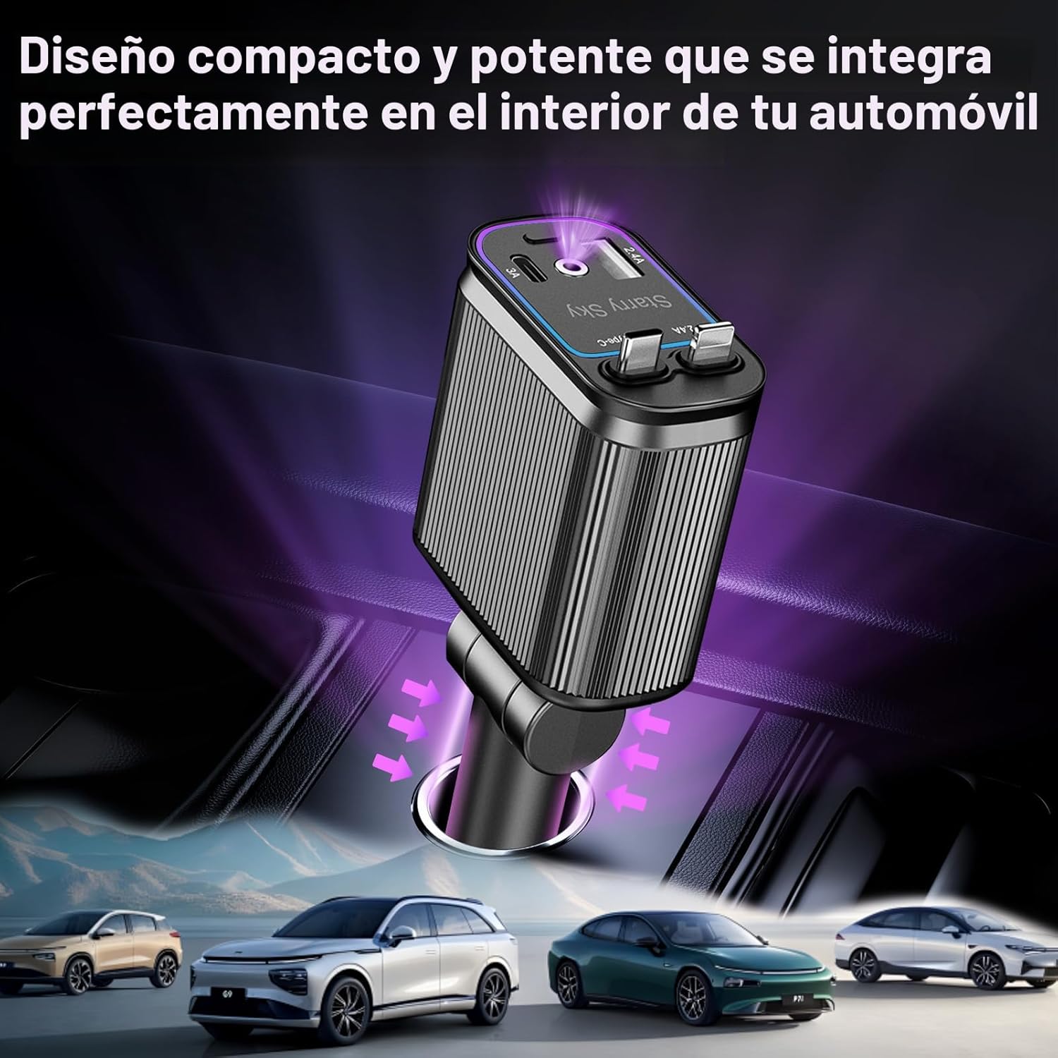 BERTHALESS Cargador de coche retráctil, cargador de coche 4 en 1 de...