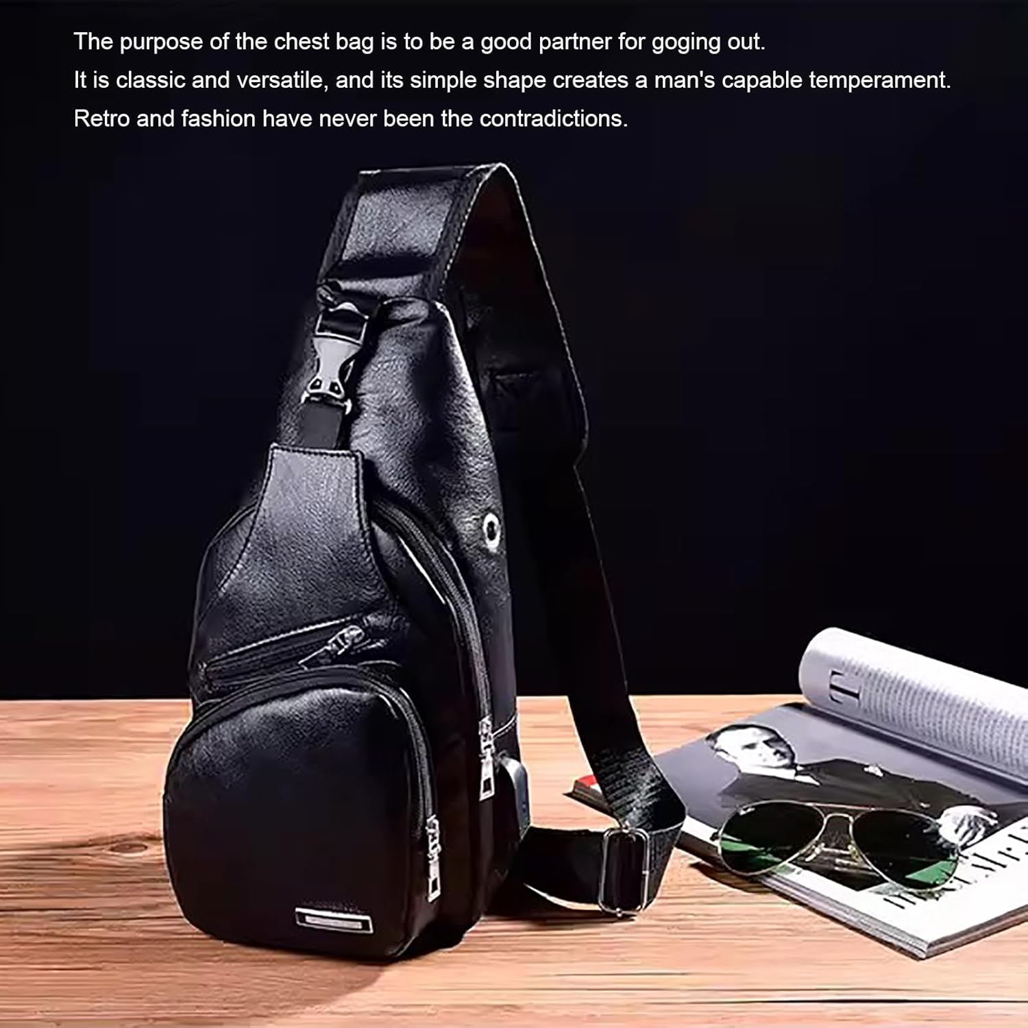 Peicees Bolso bandolera de cuero para hombre, bolso cruzado para el...