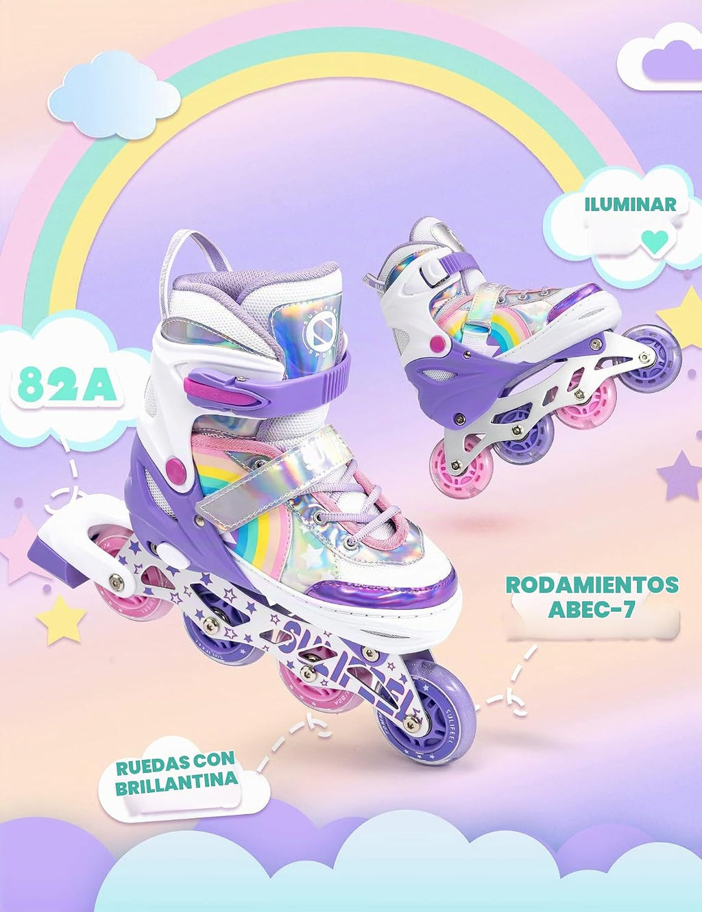 SULIFEEL Patines en línea de unicornio arcoíris para niñas y niños,...