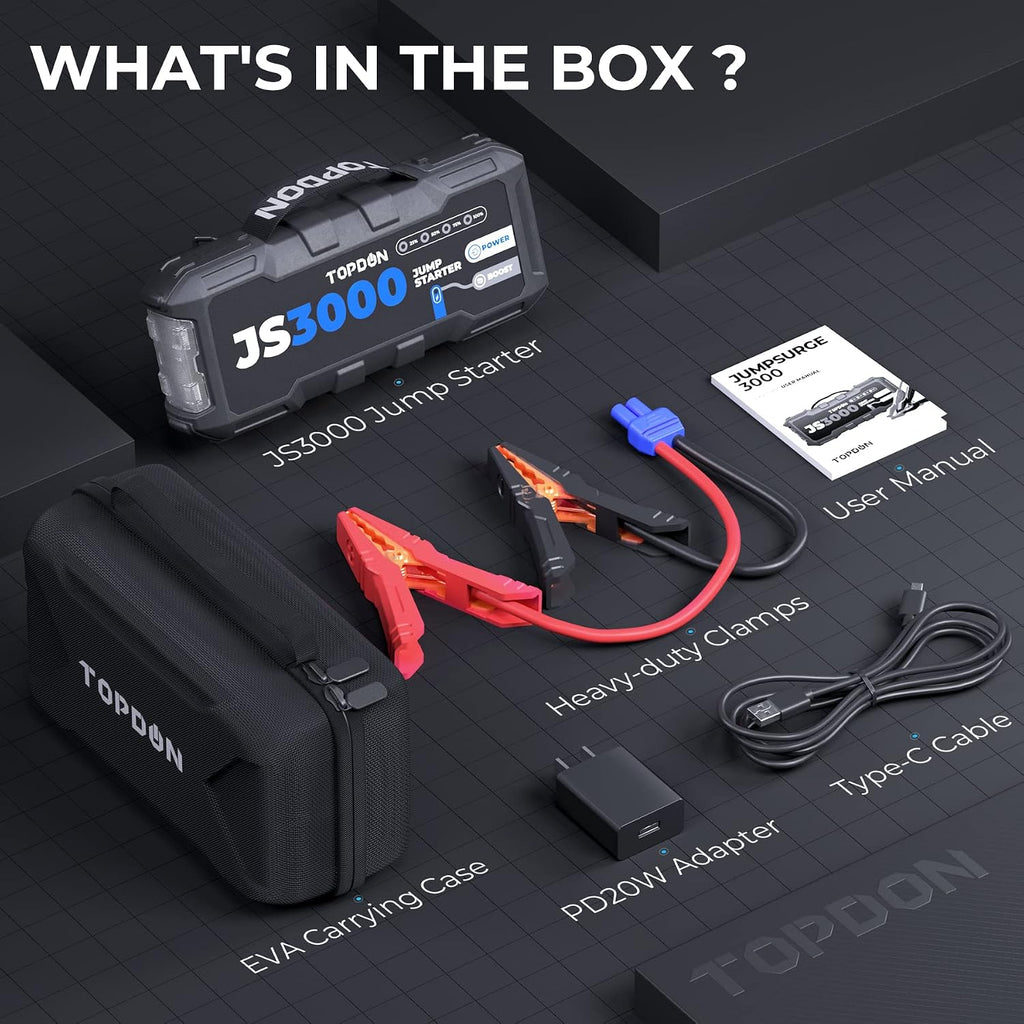 TOPDON JS3000 - Arrancador de batería de 3000 A\/24000 mAh, paquete...