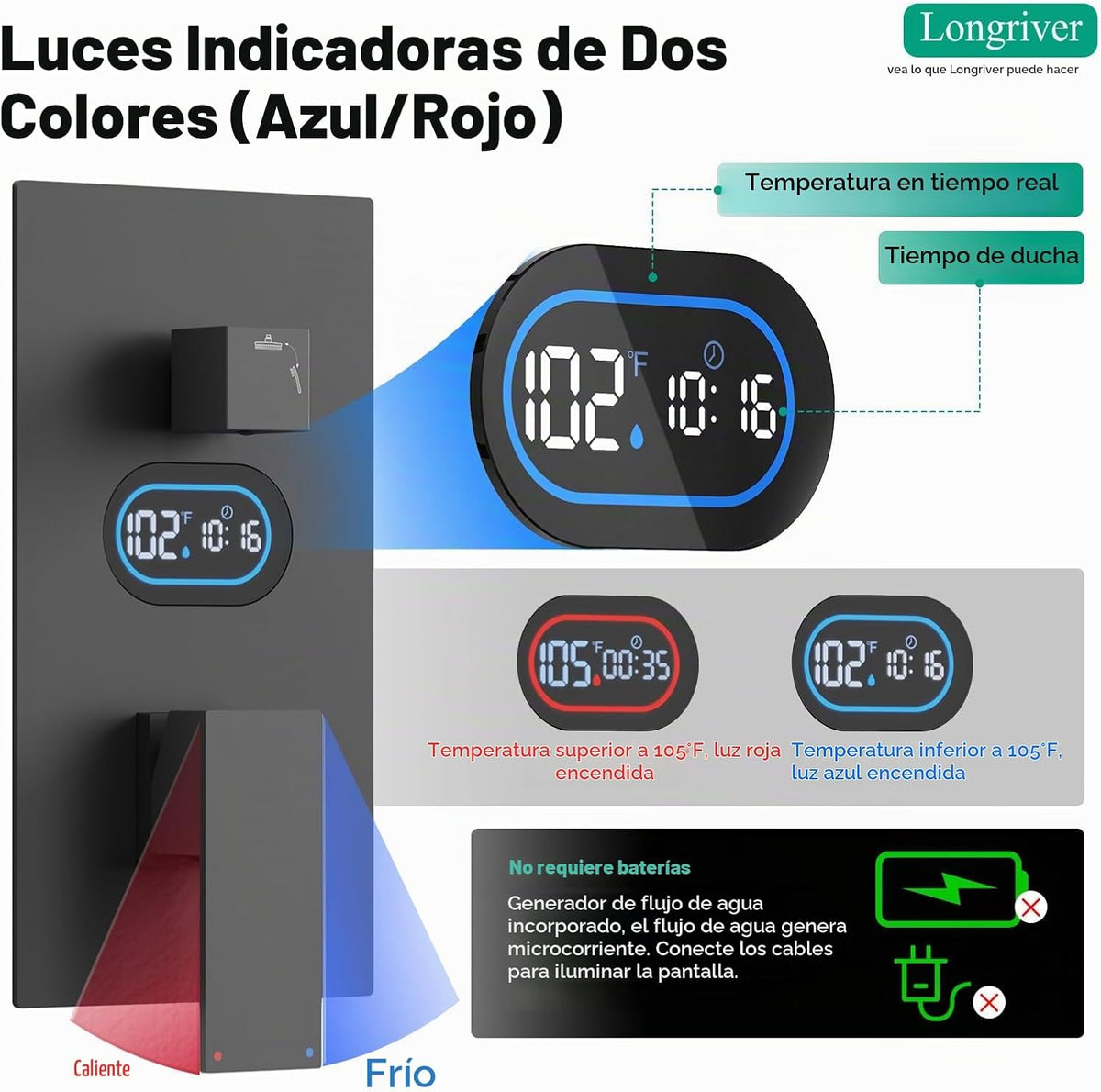 Juego de grifo de ducha con pantalla de temperatura Hydro Power, si...