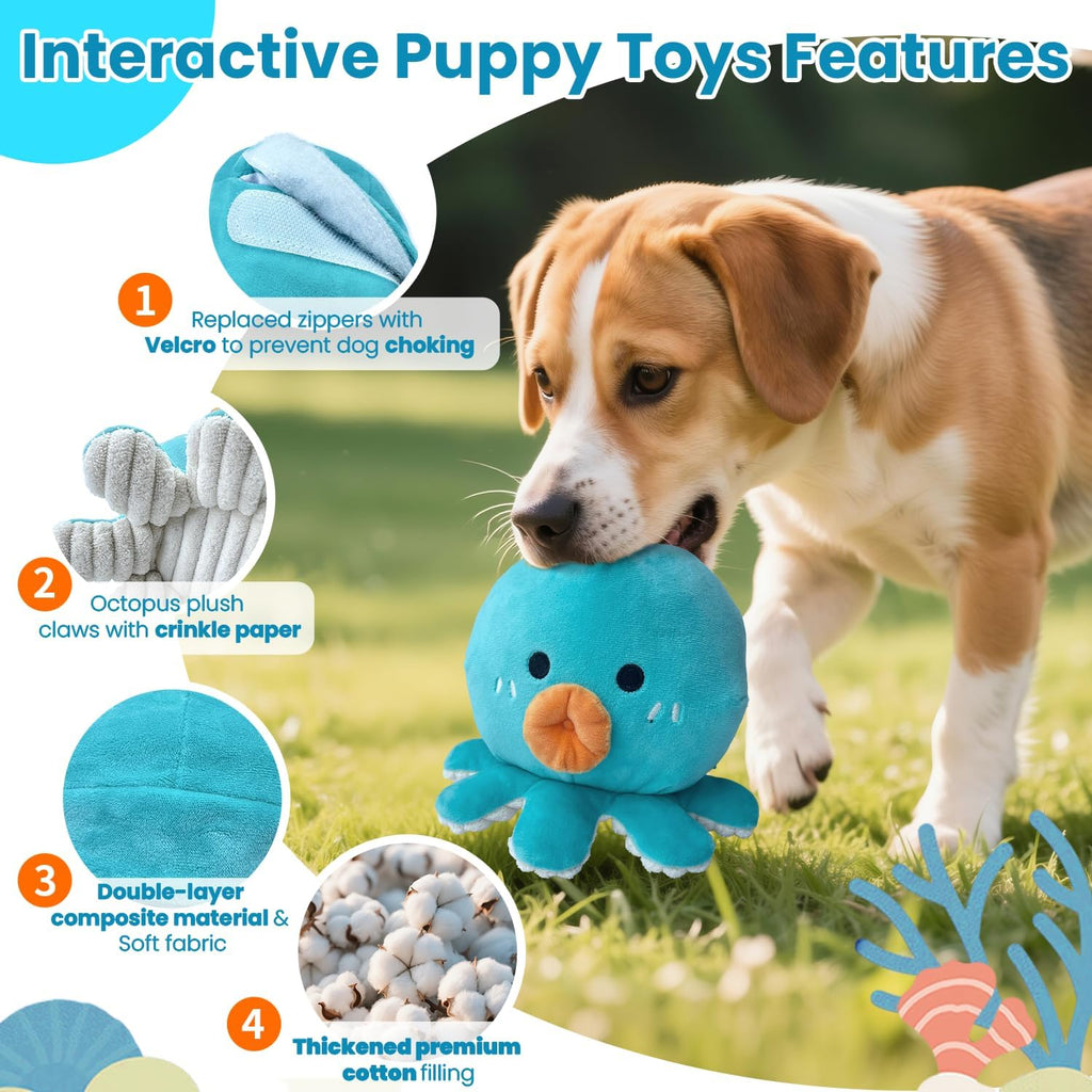 Hanarook Juguetes interactivos para perros, juguete de pulpo chirri...