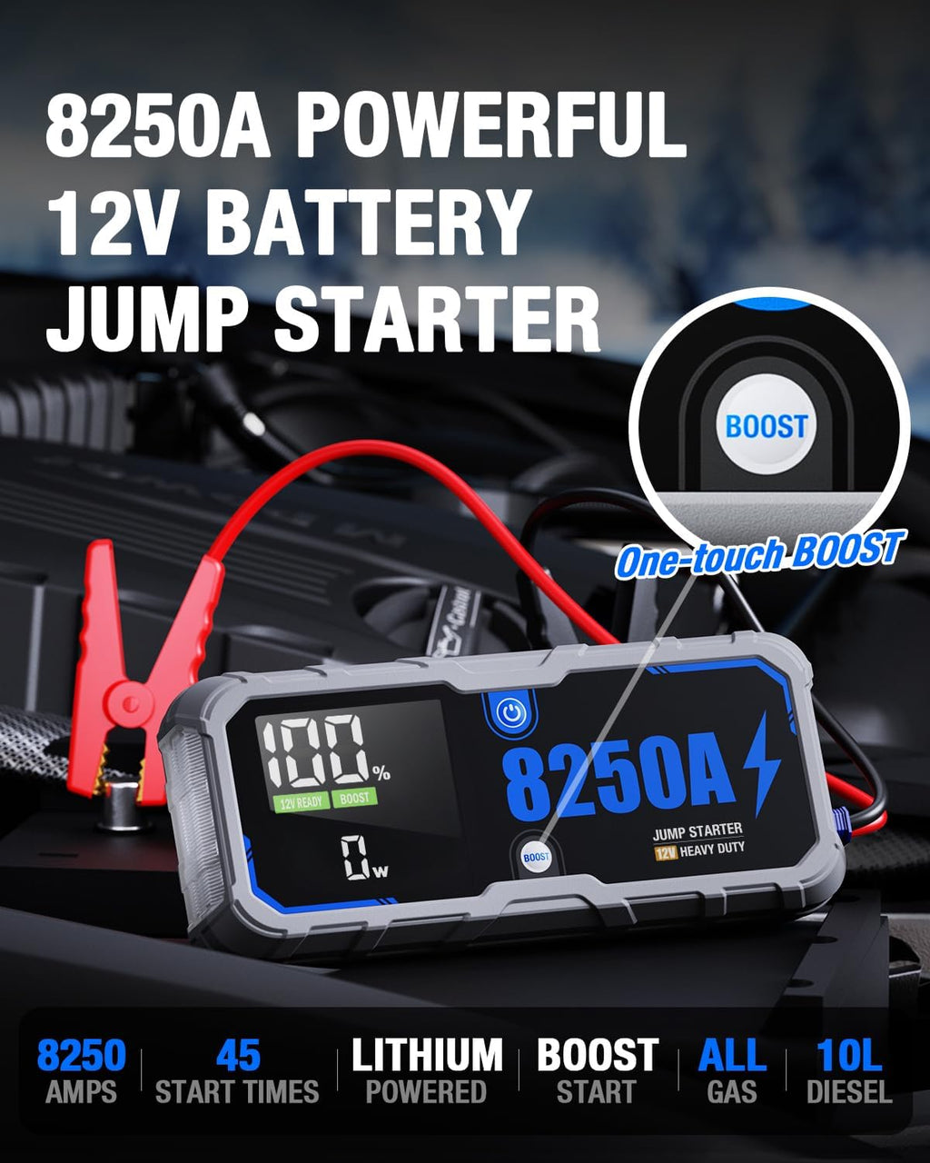 Arrancador portátil de batería de coche 8250A con PD-65W (para todo...