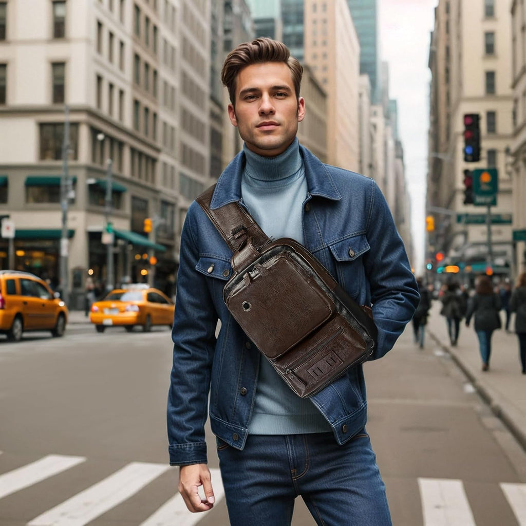 SUIKIHUM Mochila de Cuero PU Vintage para Hombre, Bolso Bandolera,...