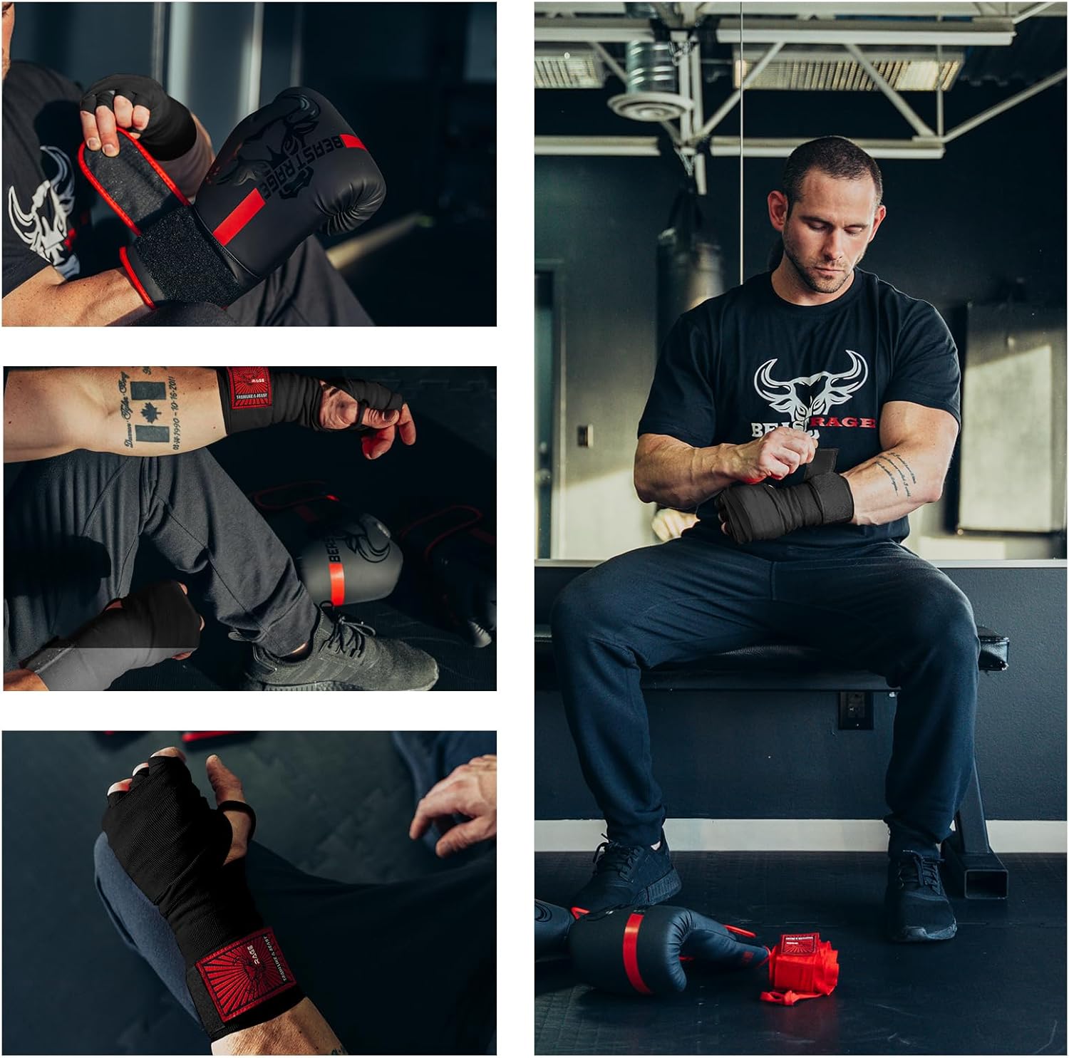 BEAST RAGE Vendas para manos de boxeo para MMA Kickboxing, muñequer...