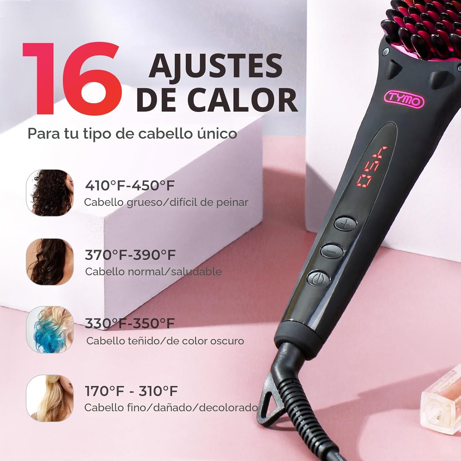 TYMO Cepillo alisador de cabello iónico, alisador de cabello de un...