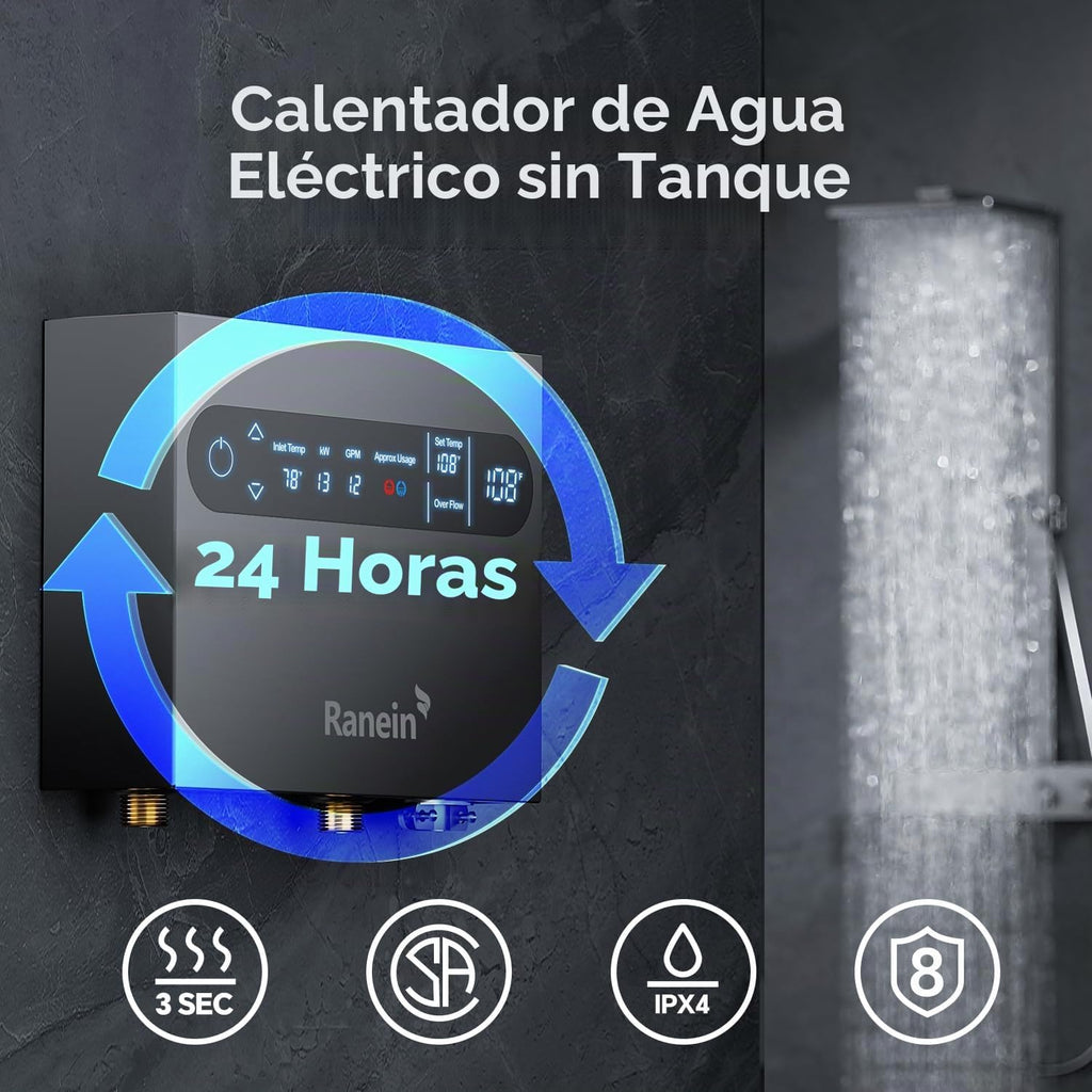 Calentador de agua eléctrico sin tanque Ranein de 13 kW, máx. 3,1 G...