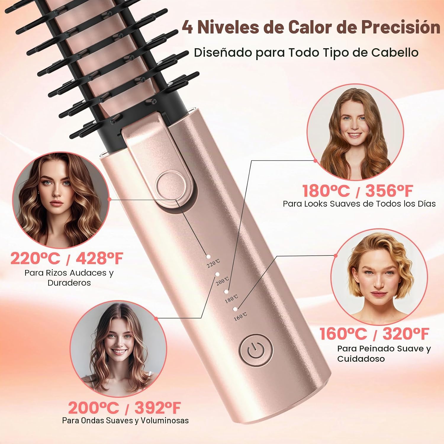 Otichannel Cepillo de rizador de pelo inalámbrico, rizador de pelo...