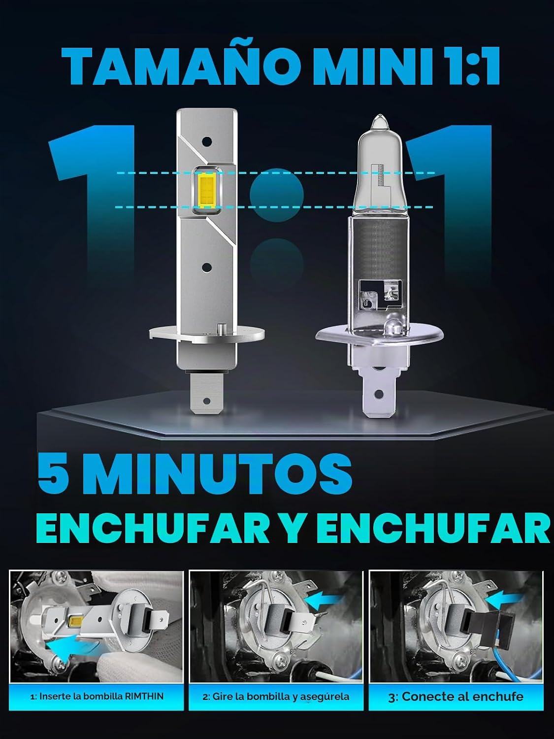 rimthin Bombillas H1, 6000 K blanco frío, bombillas antiniebla supe...