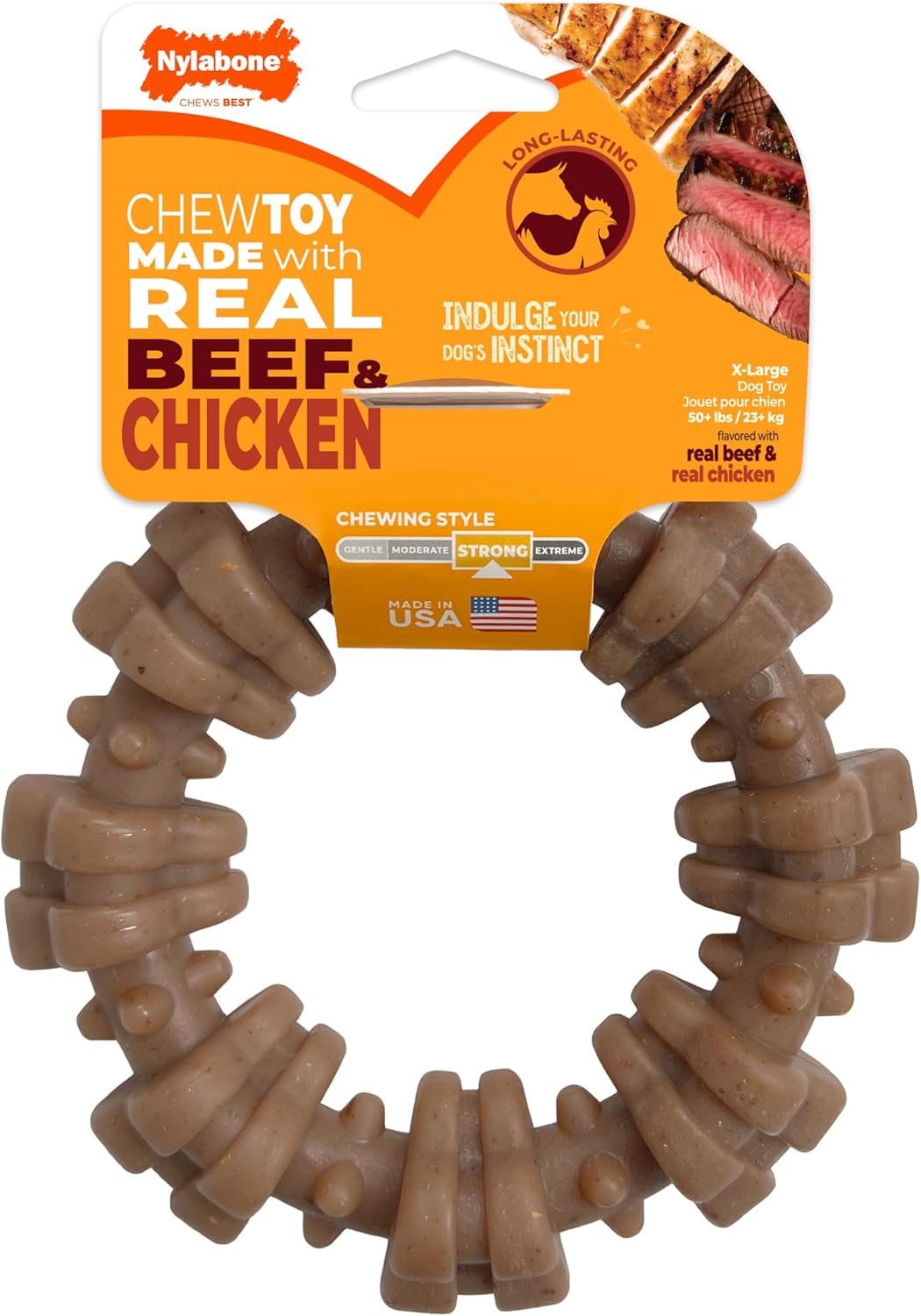 Nylabone Juguete masticable fuerte con anillo texturizado para perr...