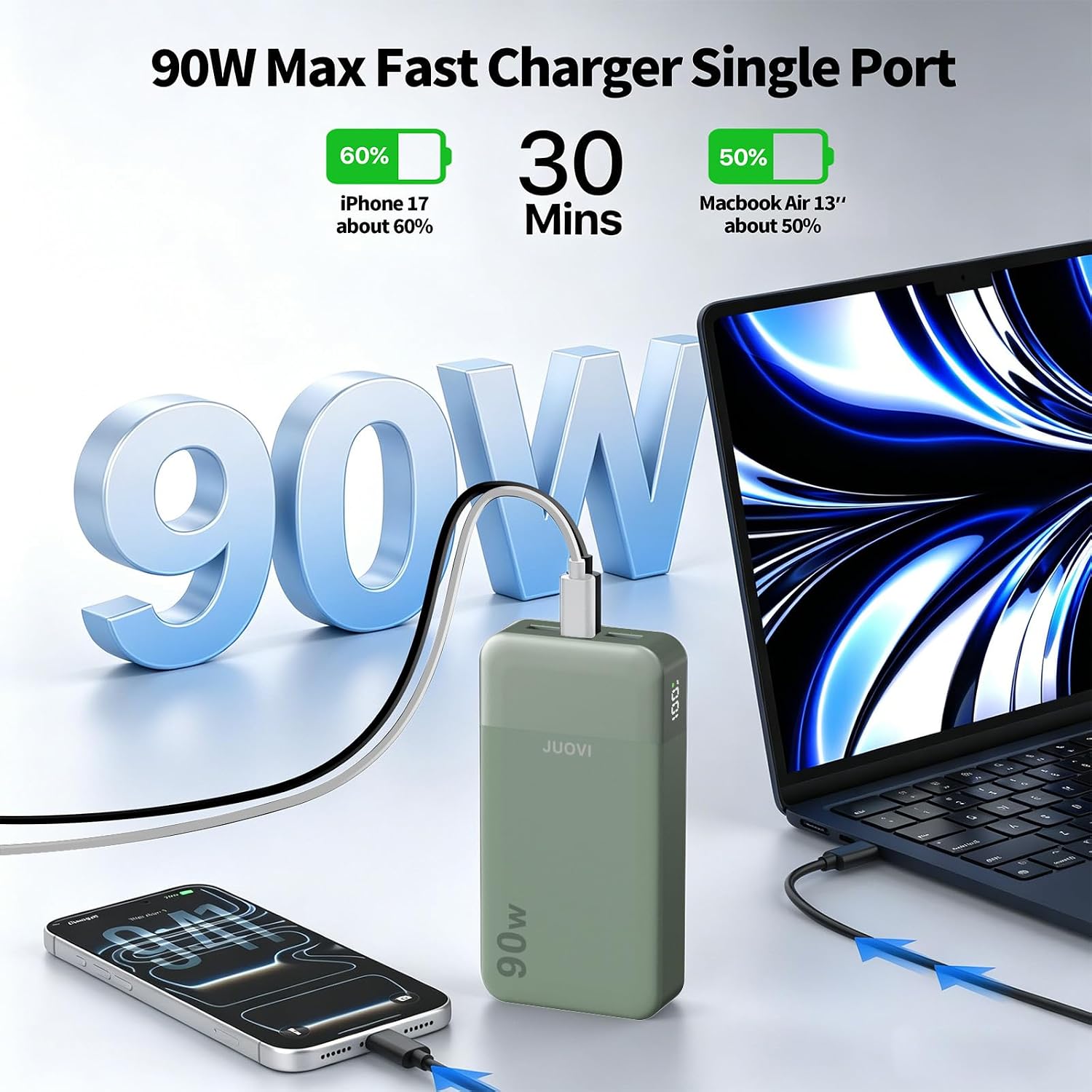 JUOVI Banco de energía para computadora portátil, 20000 mAh, 90 W,...