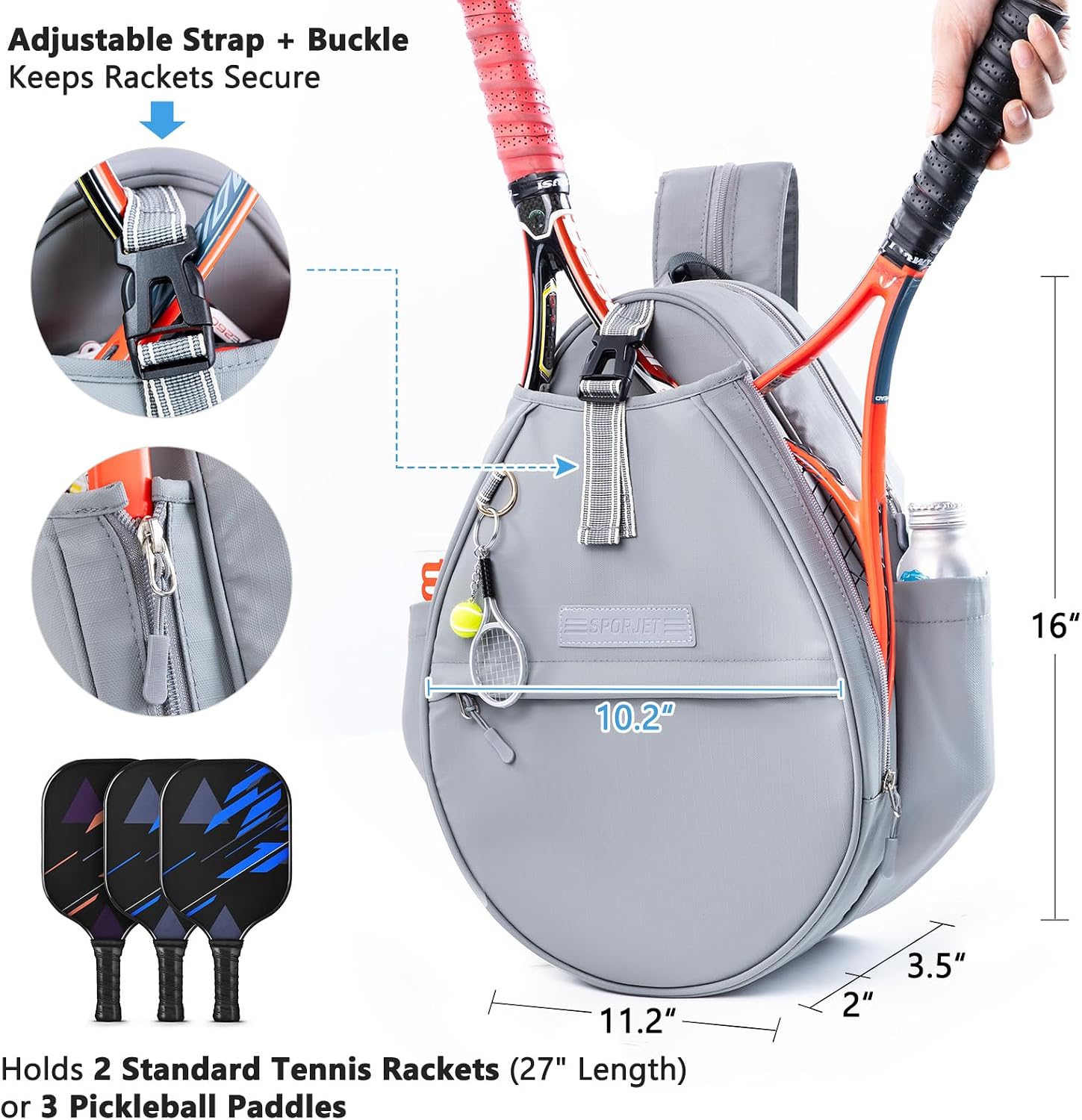 SPORJET Mochila de Tenis con Soporte para 2 Raquetas, Bolsa de Raqu...