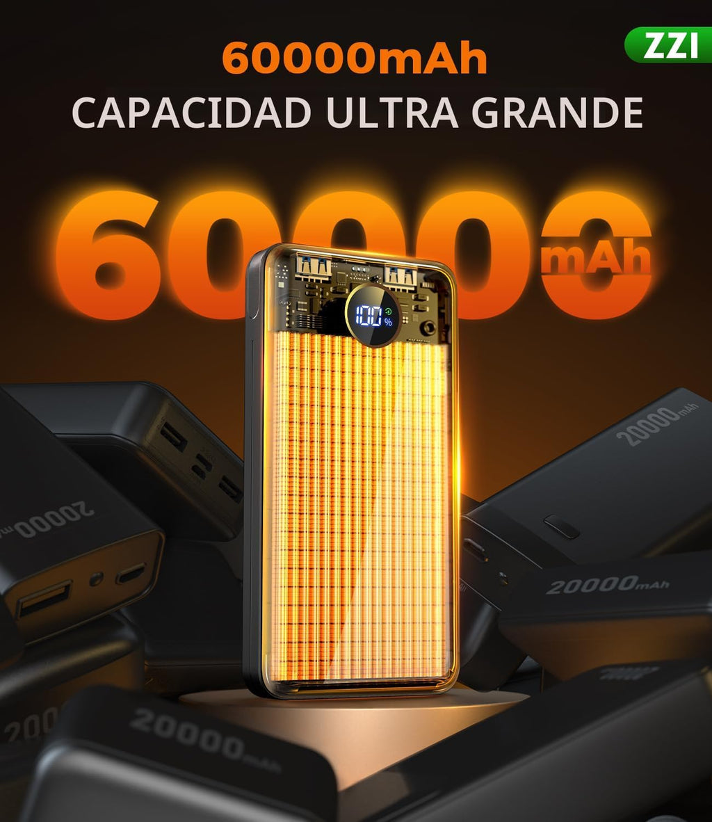 Cargador Portátil Banco de Energía, Paquete de Batería de 60000mAh...