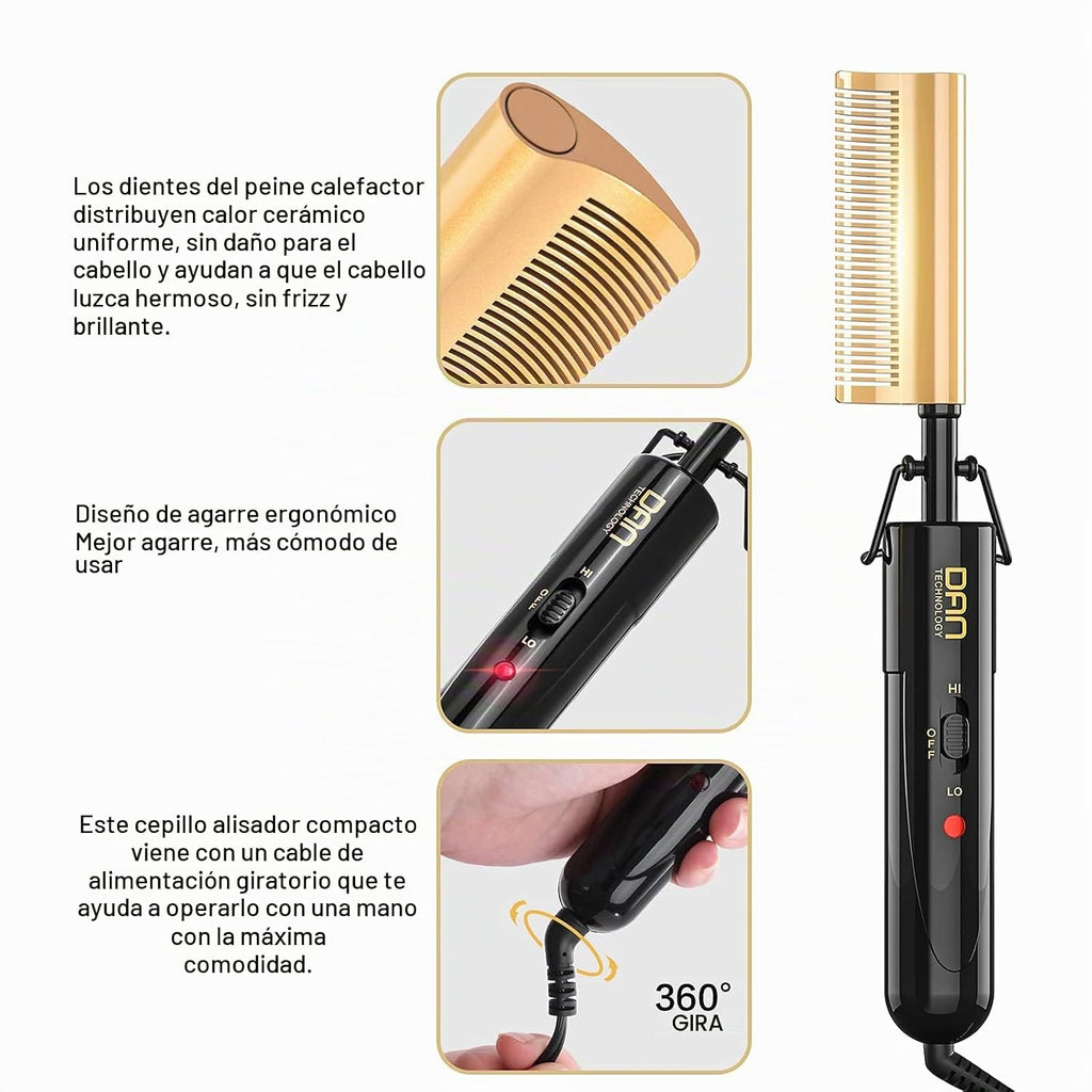 DAN Technology Plancha Alisadora de Cerámica Curva y Peine de Presi...