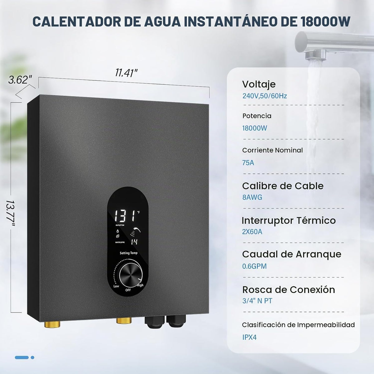 Calentador de agua sin tanque 18KW eléctrico con pantalla digital |...