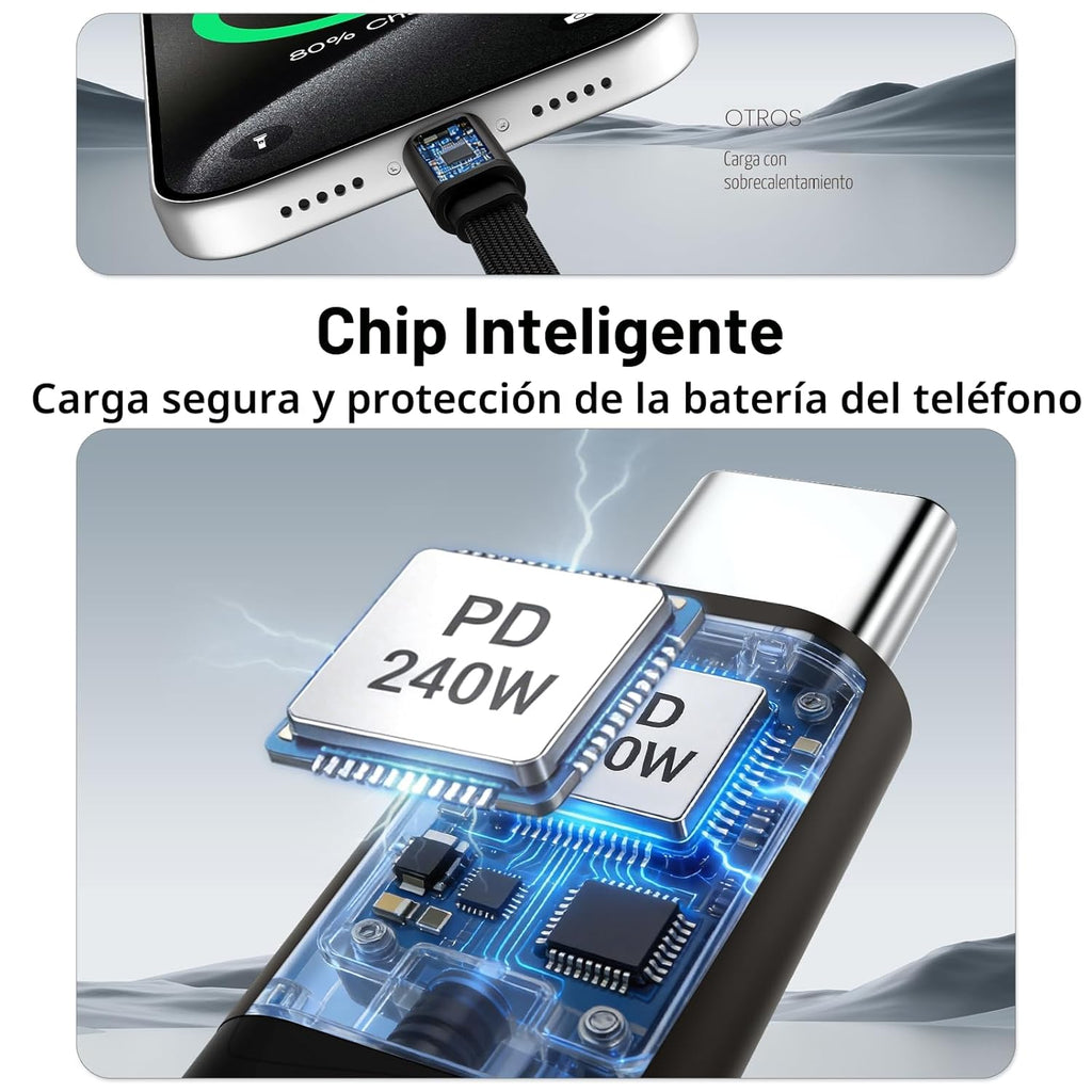 Cable de carga invisible, cable de carga rápida PD de 240 W para es...