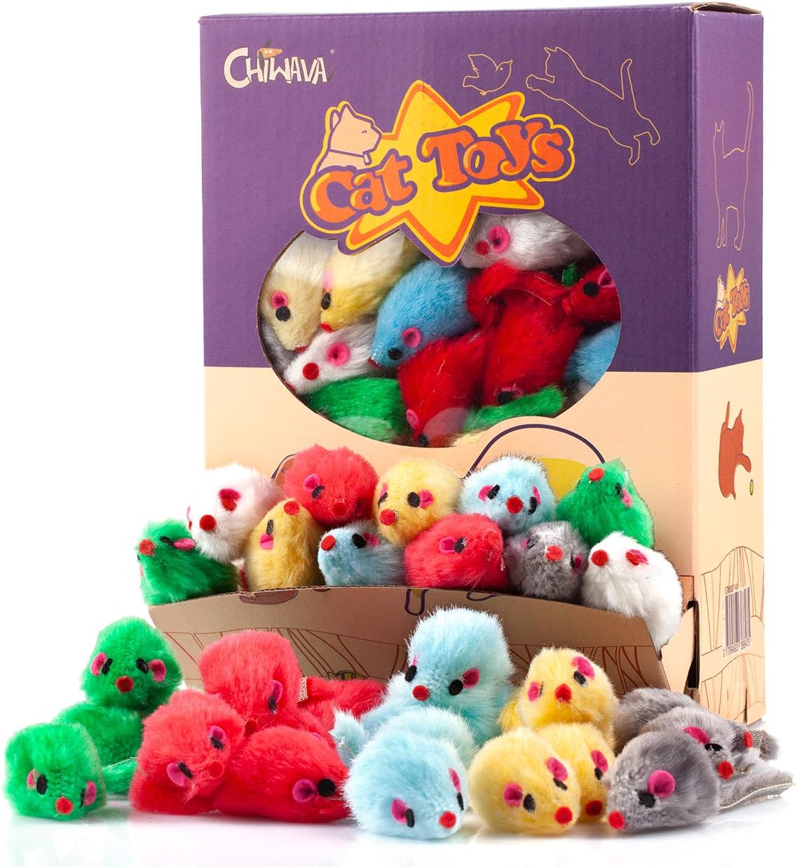 CHIWAVA 60 piezas de 4.1 pulgadas de juguete de gato peludo ratones...